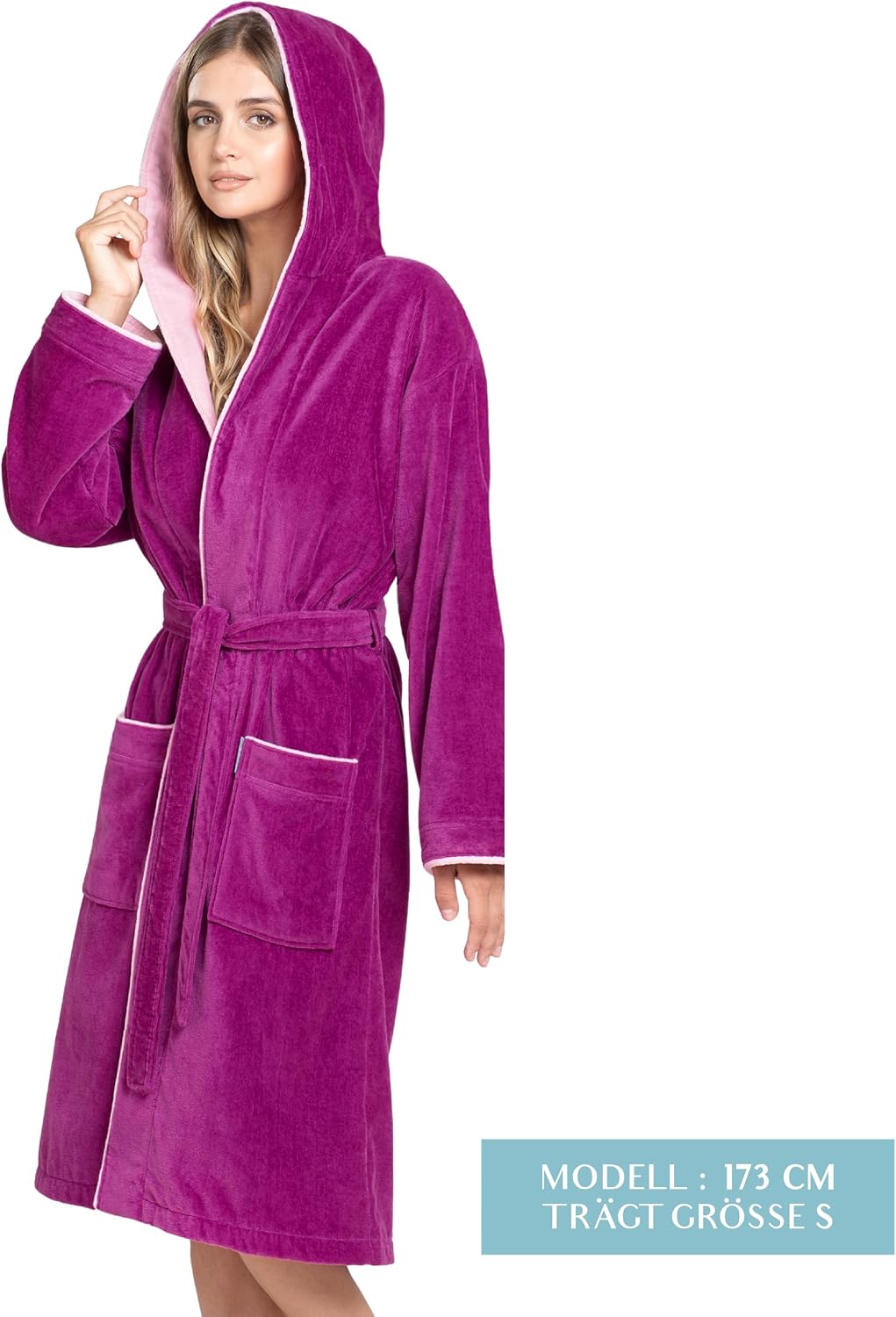 Thumbnail 2 de Twinzen Bademantel Damen 100% Baumwolle Velours