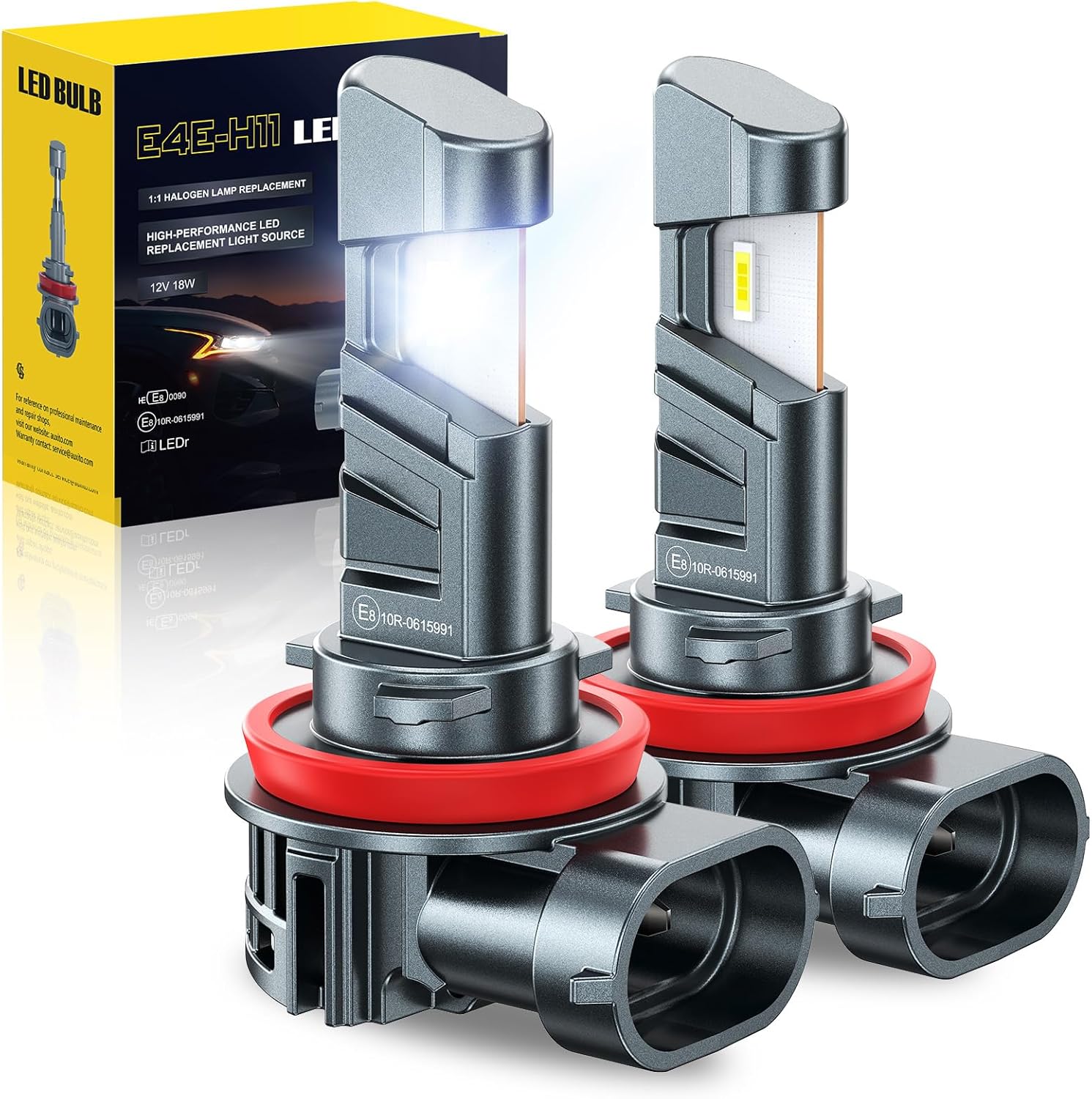 Detalle de Auxito H11 LED Scheinwerferlampe – UNECE-R37 Zulassung, 6000K, 50.000 Stunden, Plug & Play, 2er Set