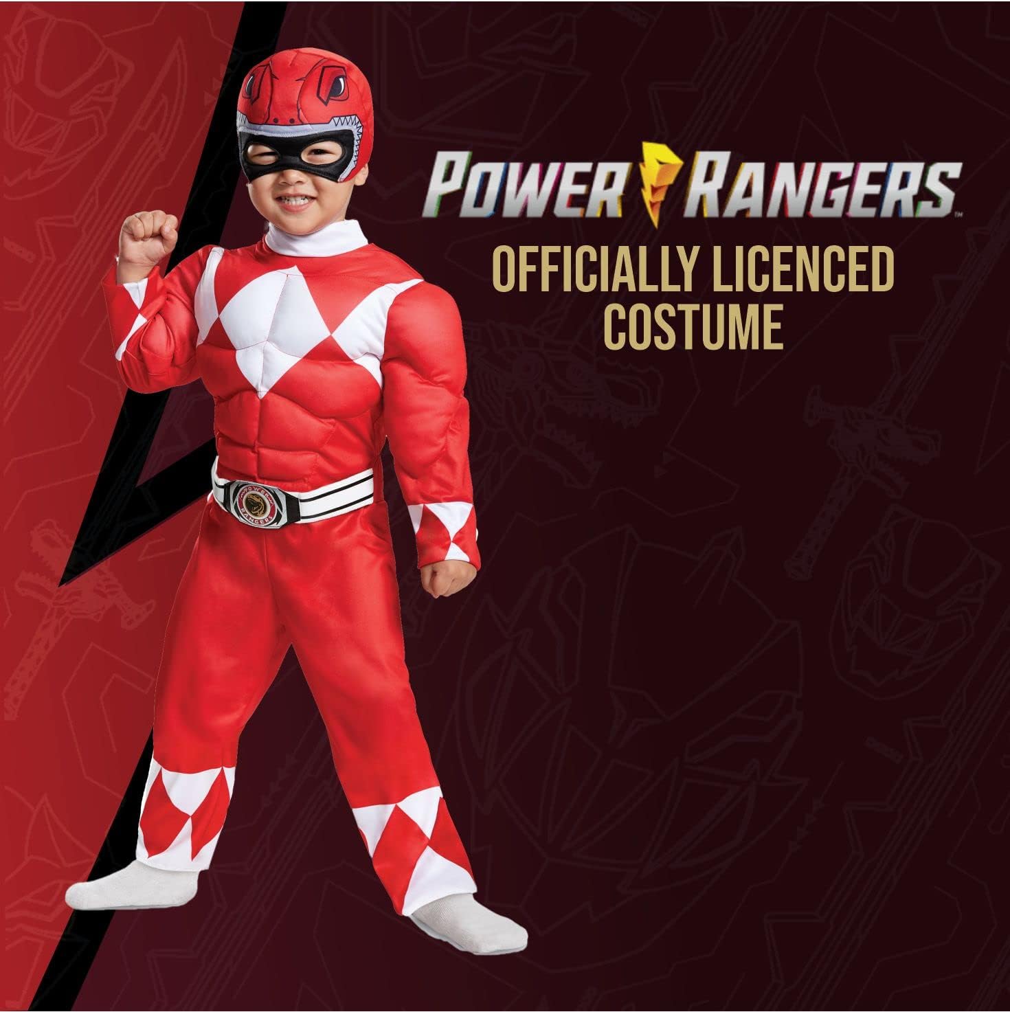 Detalle de Disguise Red Ranger Toddler Muscle Costume, Red Jumpsuit and Soft Headpiece, 3T–4T