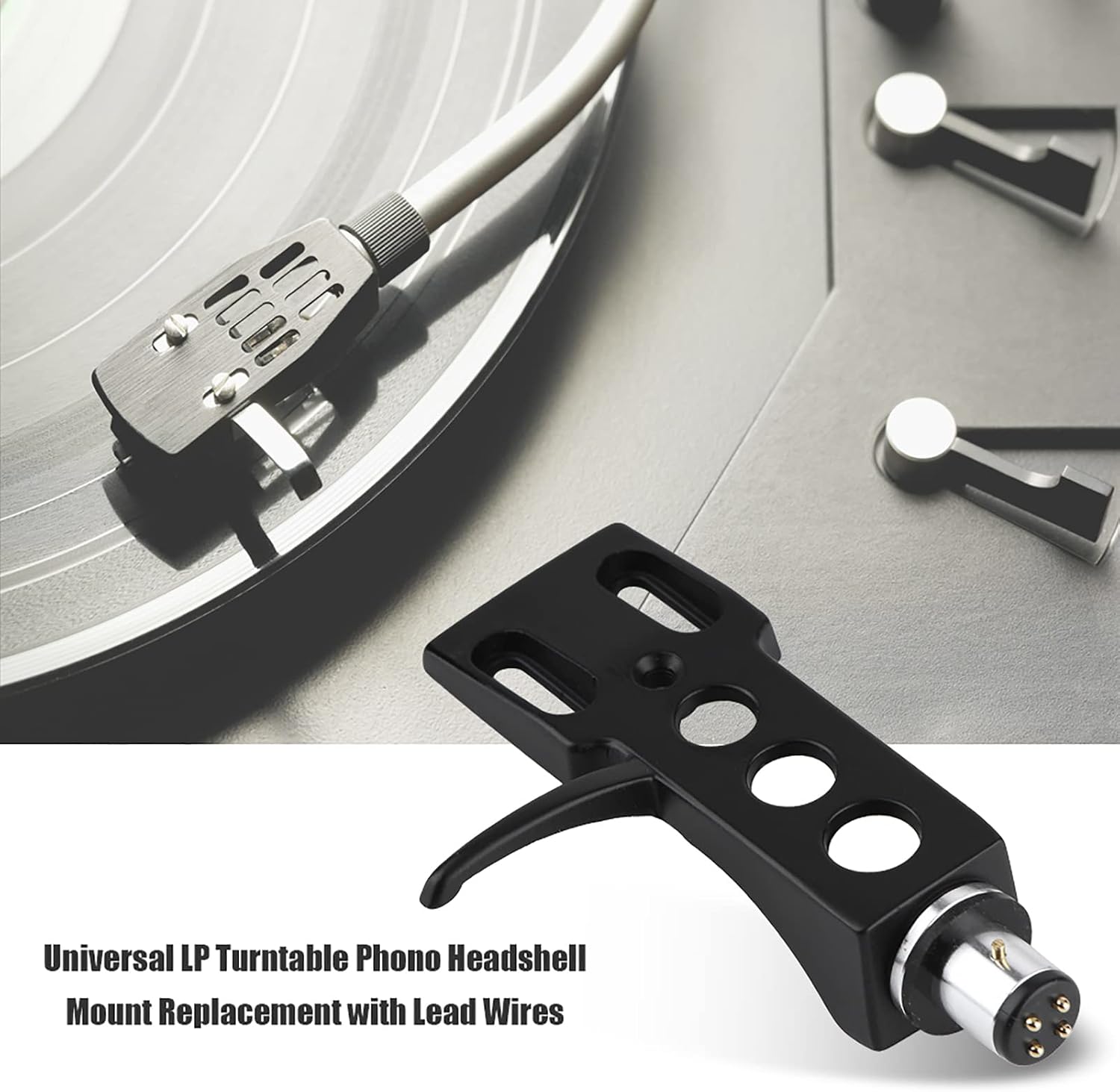 Detalle de Tiiyee Plattenspieler Headshell Halterung aus Kunststoff – Universal Phono Headshell Ersatz mit 4 Anschlussdrähten