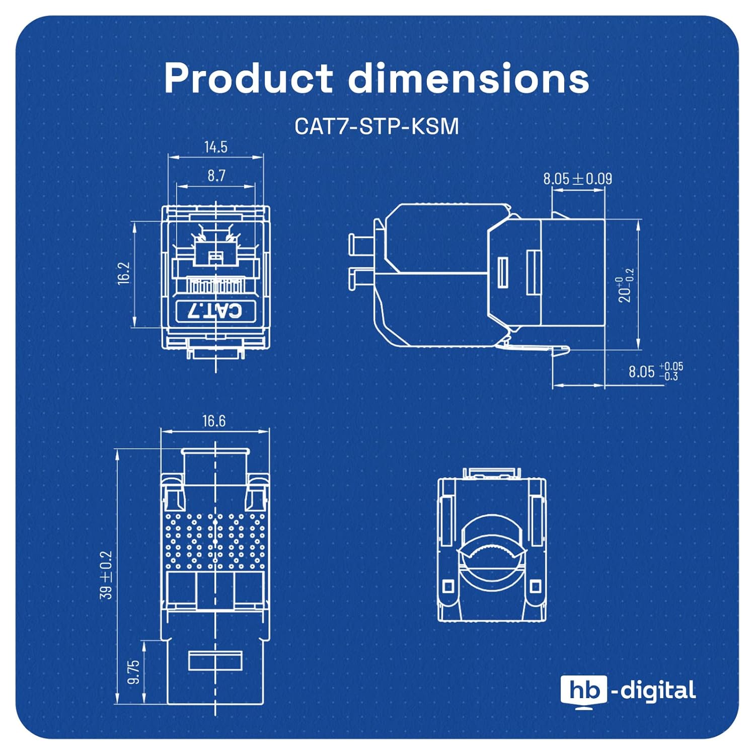 Thumbnail 6 de HB-DIGITAL CAT 7 Keystone RJ45 Modul – STP, 10 Gbit/s, vollgeschirmt, AWG22–24