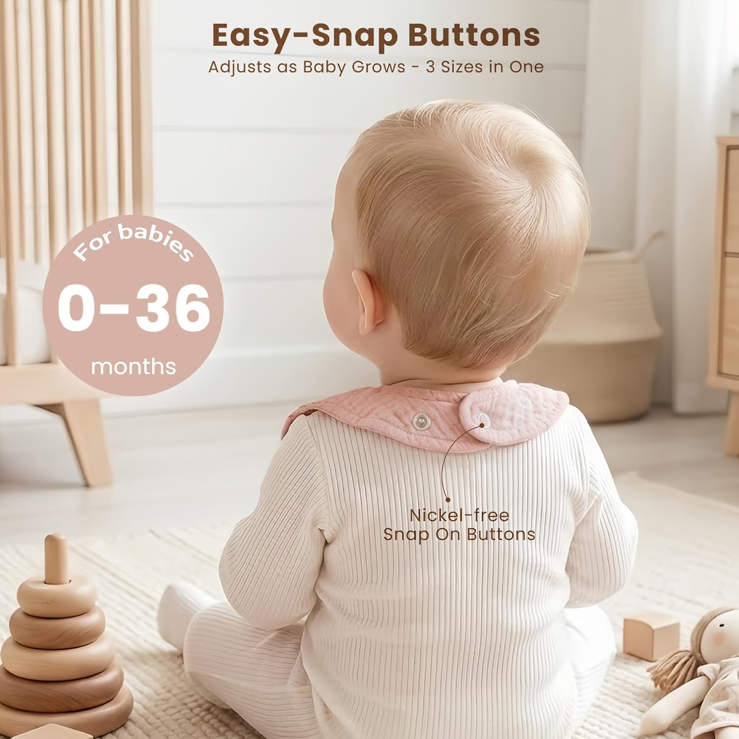Thumbnail 4 de Konssy 3-Pack Muslin Baby Girl Bibs, 100% Cotton with Ruffle Trim