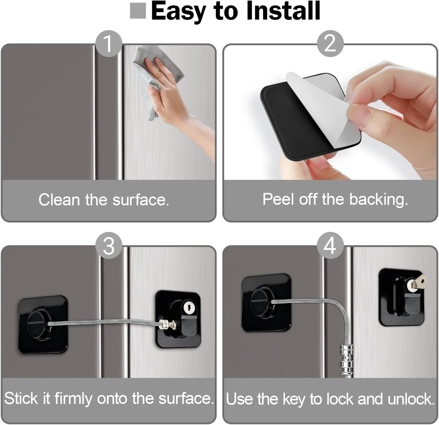 Thumbnail 6 de FIGCY 4 Pack Fridge Locks with Keys – Adhesive child safety latches for cupboards, drawers and more