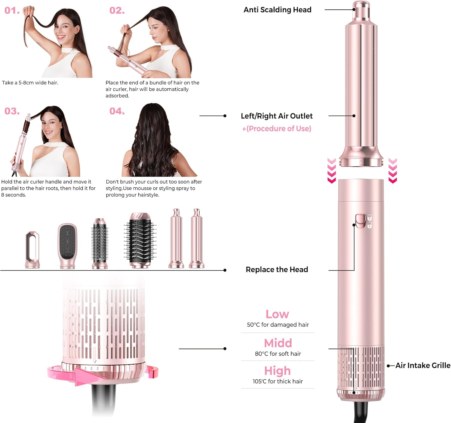 Thumbnail 5 de MogaWave pro Air styler 6-in-1 Hairstyler-Set mit Airbrush-Technik, Warmluftbürste und Auto-Wrap-Lockenstab