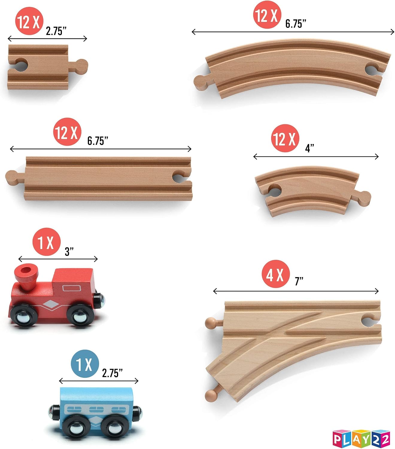 Detalle 2 de Play22 Wooden Train Tracks 52pc ๐