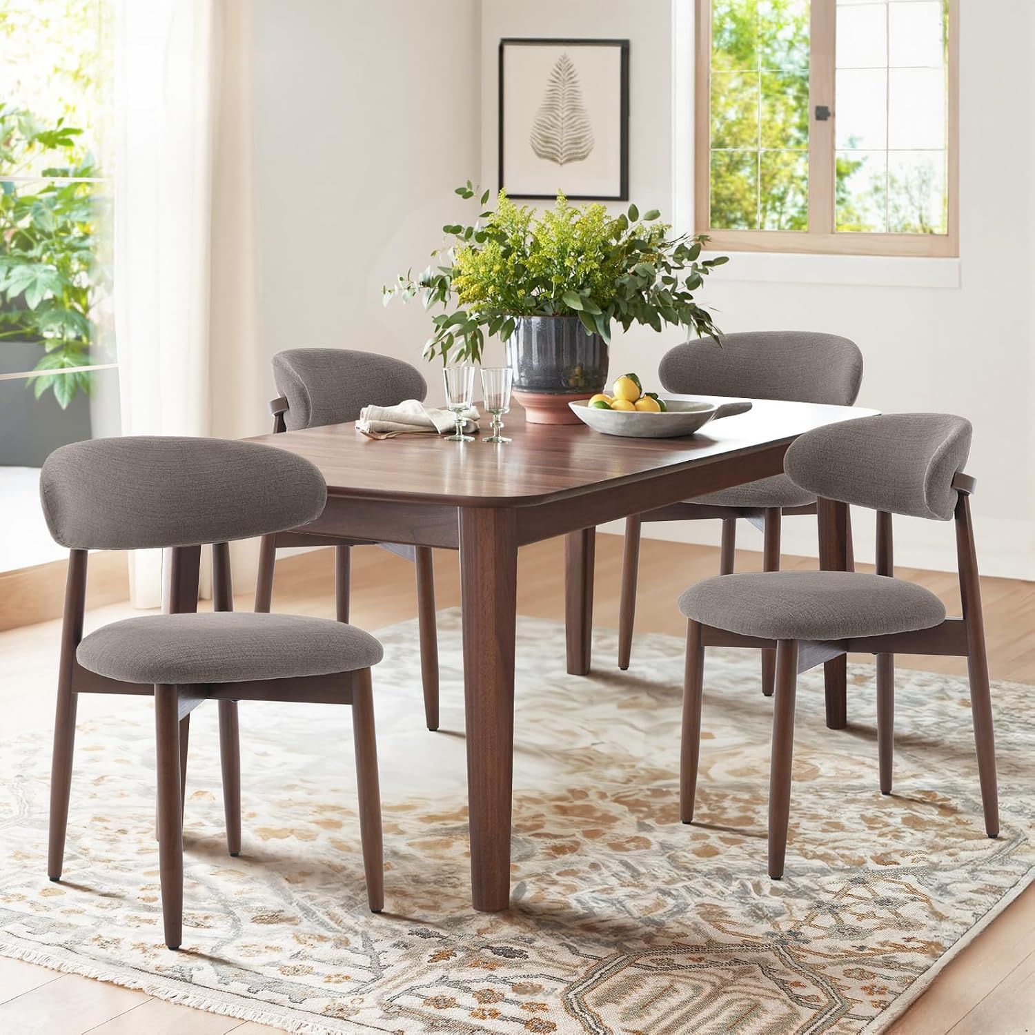 Detalle de COLAMY D6270US Wooden Dining Chairs, Set of 4, Taupe Fabric Upholstery