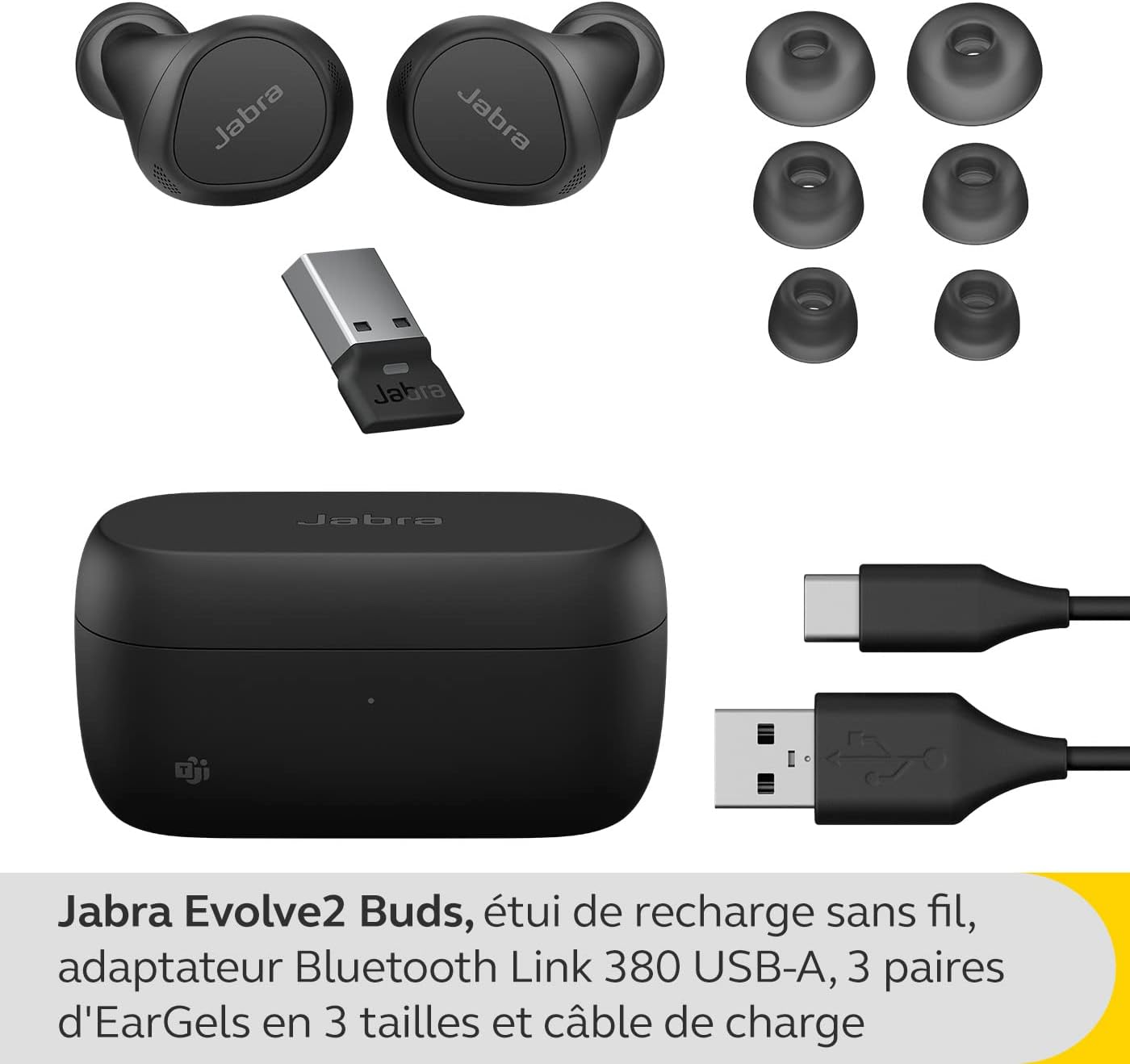 Thumbnail 1 de Jabra Evolve2 Buds (True Wireless) : écouteurs Bluetooth intra-auriculaires avec ANC et MultiSensor Voice