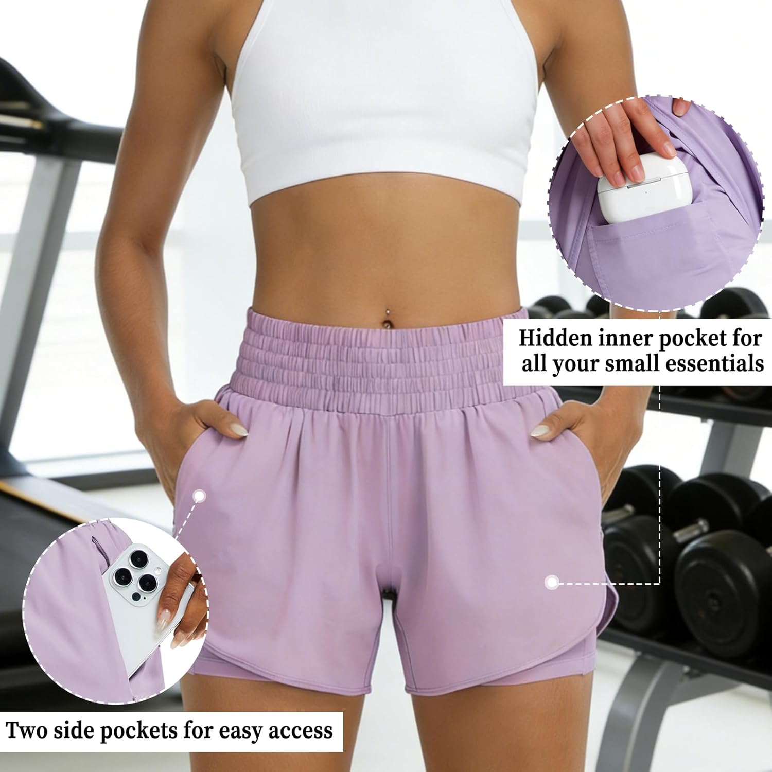 Thumbnail 4 de Gozina Women's 2-in-1 Running Shorts with Phone Pocket – Lightweight, Versatile & Secure