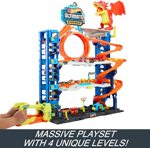 Detalle de Hot Wheels City “Let’s Race - ¡a Correr!” Netflix Megagaraje Ultimate Garage HKX48 con pista de varios niveles