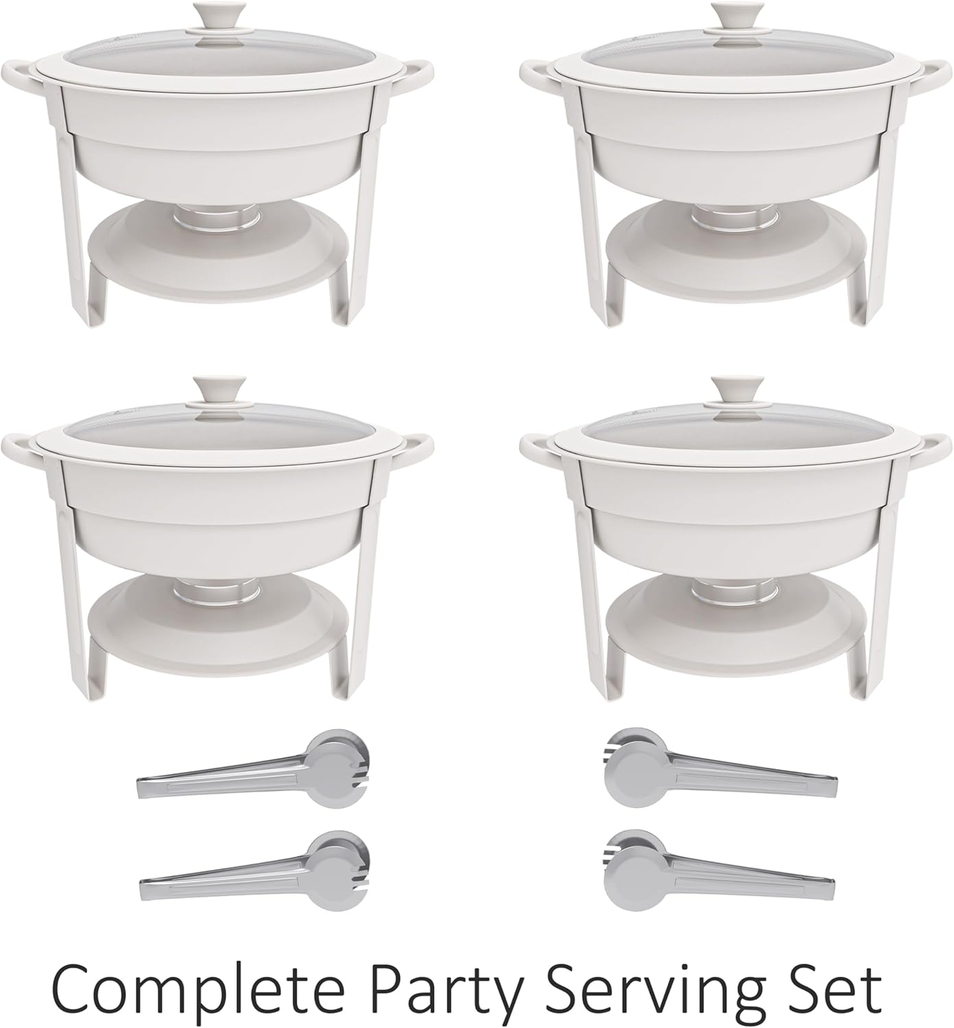 Thumbnail 3 de Trivico 6QT Round Chafing Dish Set of 4 (White Granite Finish, Stainless Steel) with Transparent Lids