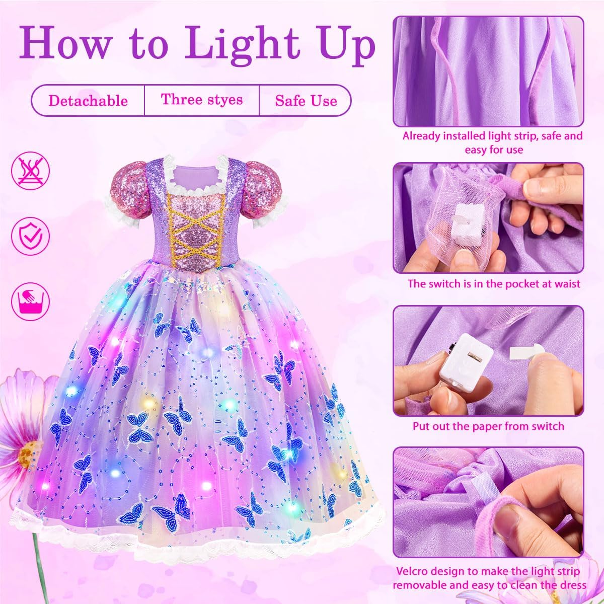Thumbnail 4 de Meland Light Up Princess Dress for Girls (Ages 3–10) — Halloween Costume & Pretend Play Set