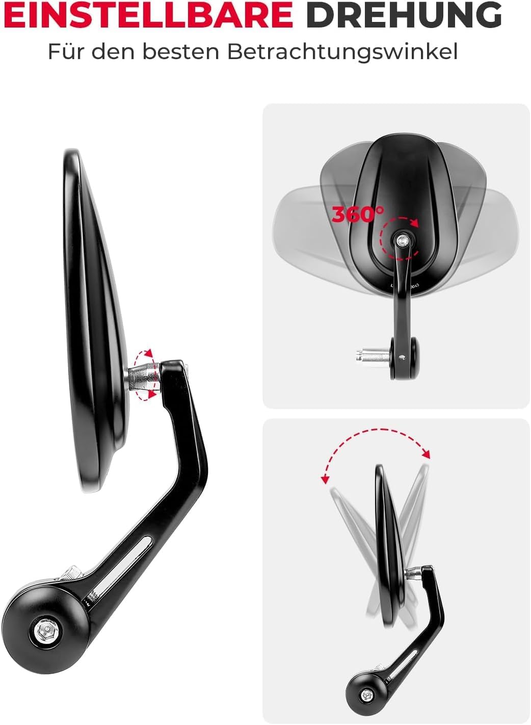 Thumbnail 3 de KEMIMOTO Lenkerendenspiegel für Motorrad (E-geprüft), 2 Stück, universal für 7/8" (22 mm) Lenker, 360° drehbar