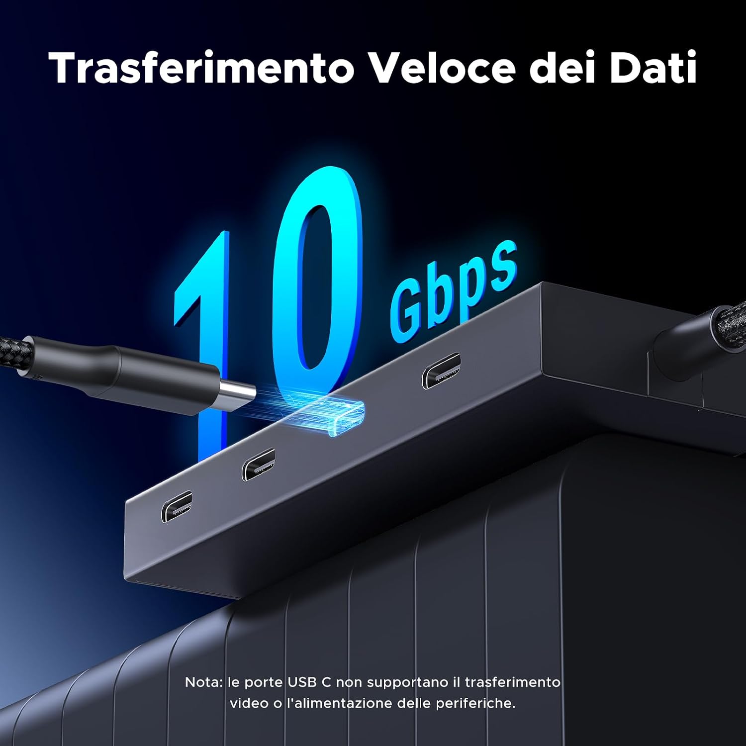 Detalle de UGREEN 10Gbps Hub USB C 4 porte