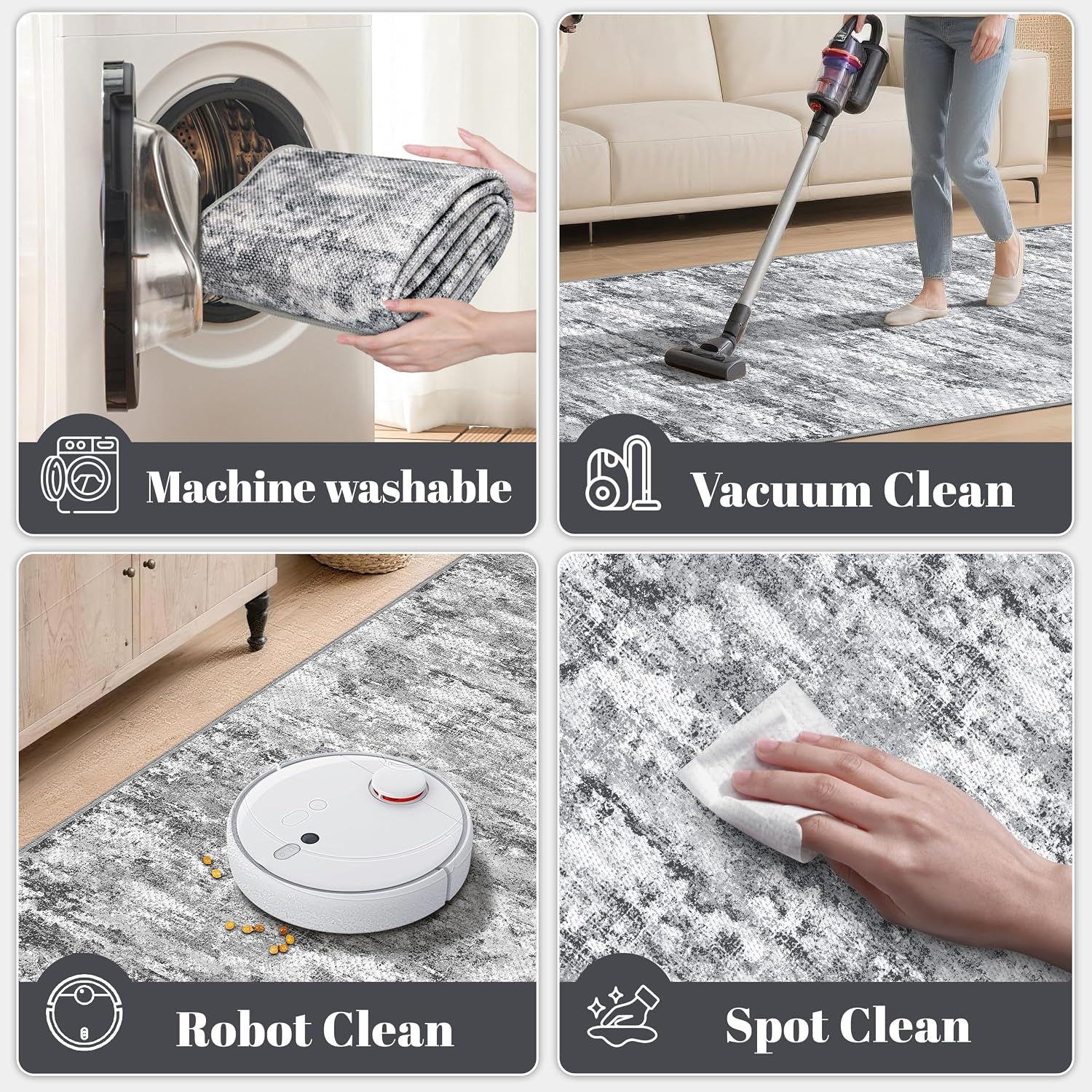 Thumbnail 6 de TTelephant Nina 2.6 x 14 ft Runner Rug, Gray/White, Non-Slip Silicone Backing