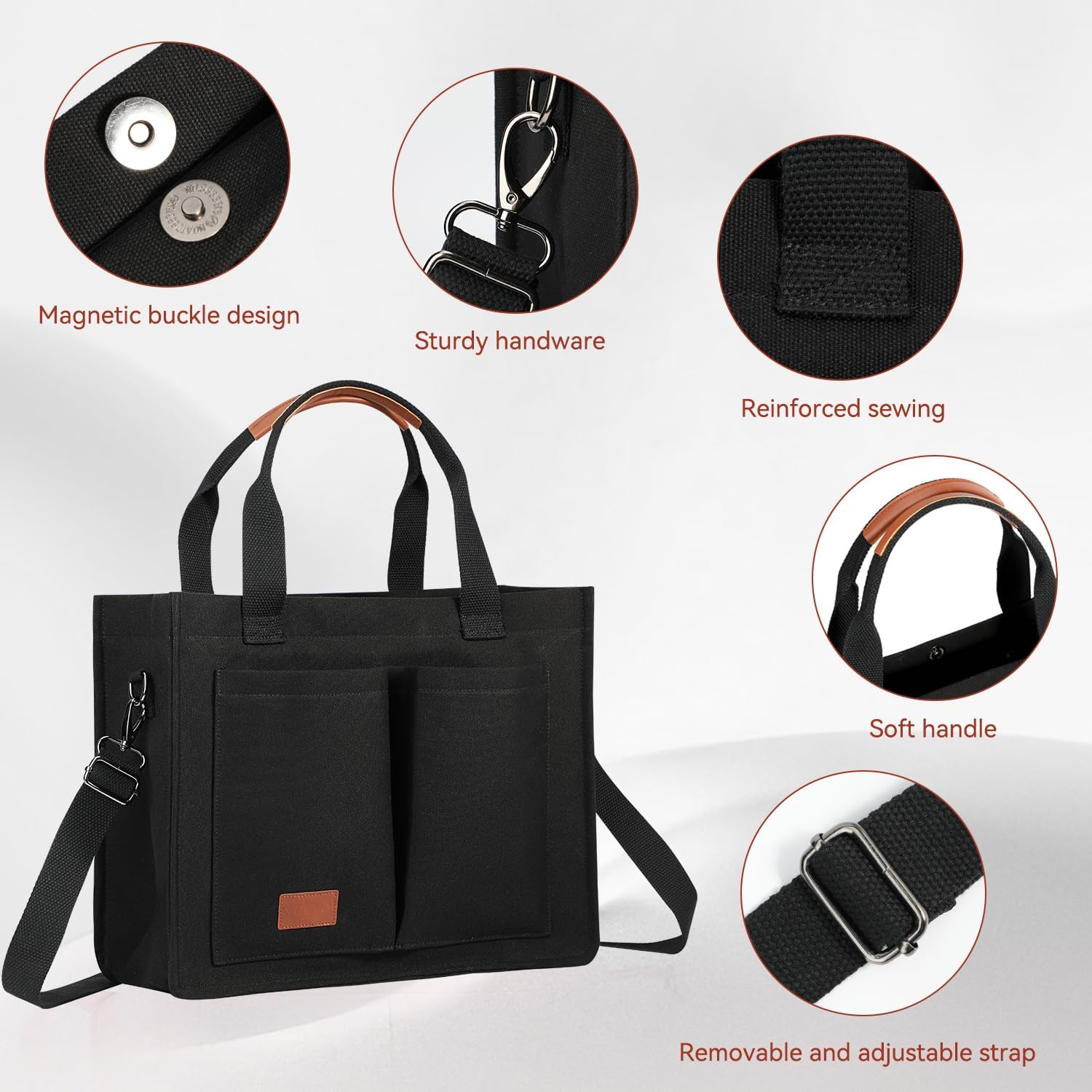 Thumbnail 6 de Voova Large Canvas Tote Bag 13-14in Laptop