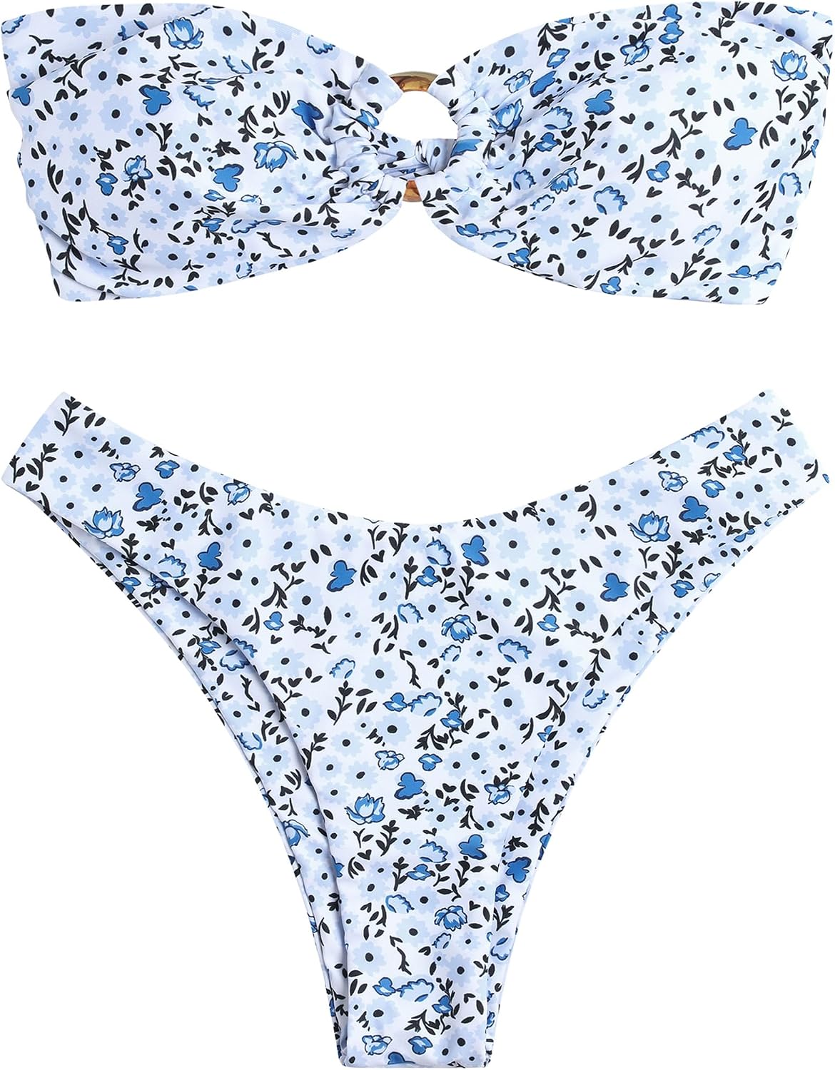 Detalle de ZAFUL Women’s Bandeau Bikini with O-Ring Strapless Tie Back & High-Cut Bottom
