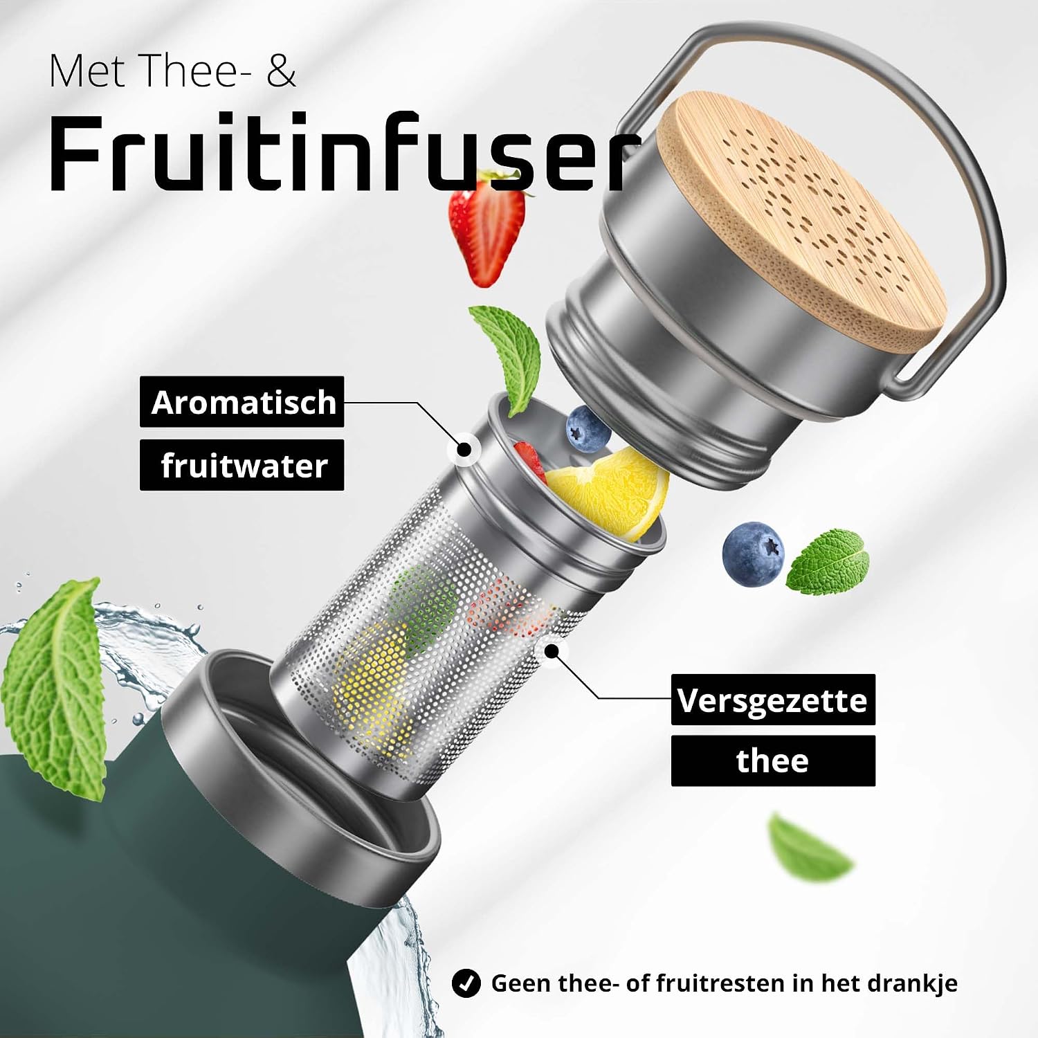 Detalle de BeMaxx 1BE13-SMB-GRN32 ACTIVE FLASK thermosfles, 950 ml, 3 drinkdoppen