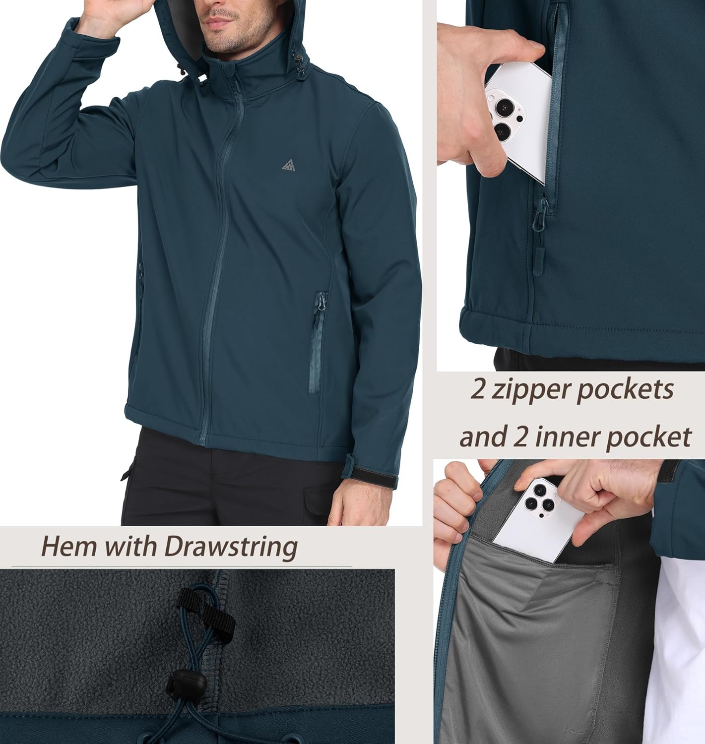 Detalle de ZITY Veste de Randonnée Homme: polaire et softshell imperméable avec capuche