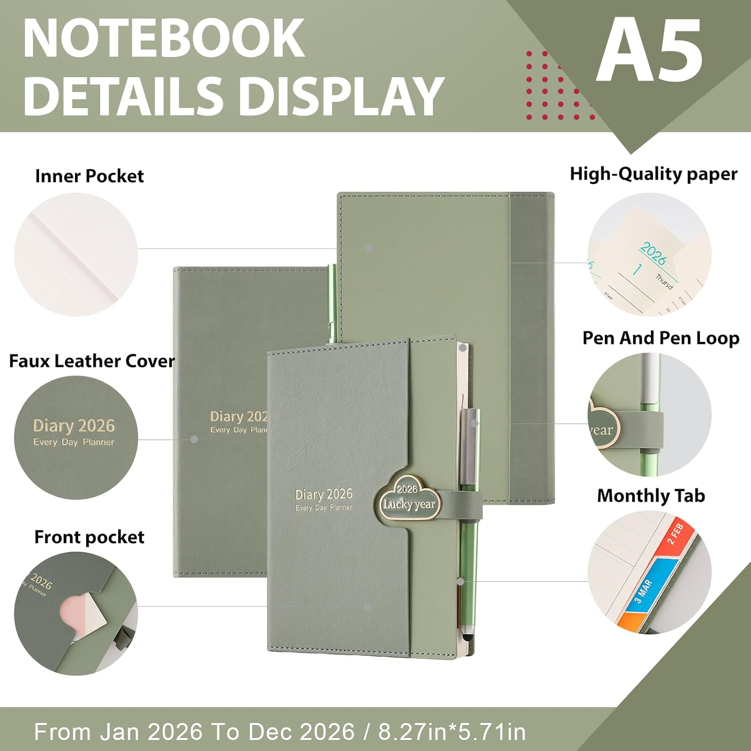 Detalle de Mcdsuc A5 Daily Planner Diary 2026 — Day Per Page Organiser