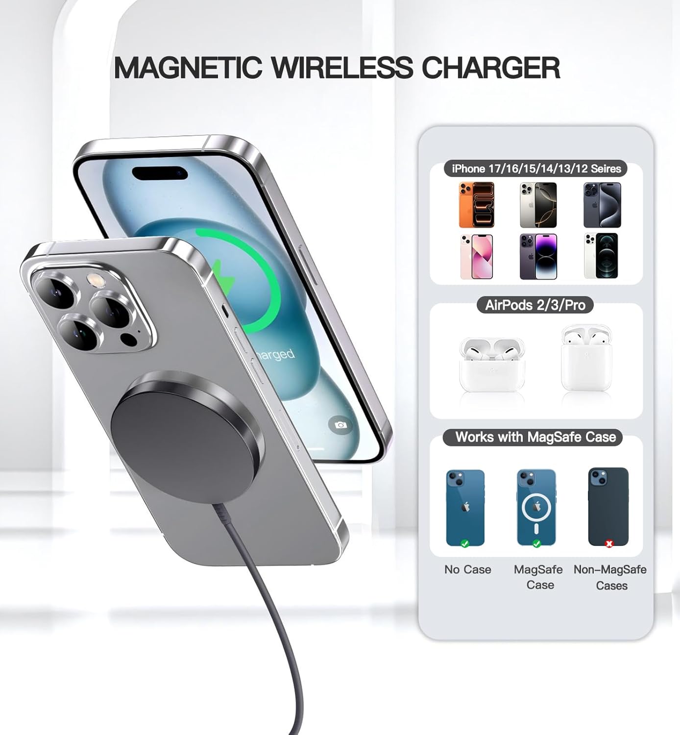 Thumbnail 4 de OANDYS MagSafe Charger 2 Pack: 15W Fast Magnetic Wireless Chargers for iPhone 17–12 Series and AirPods
