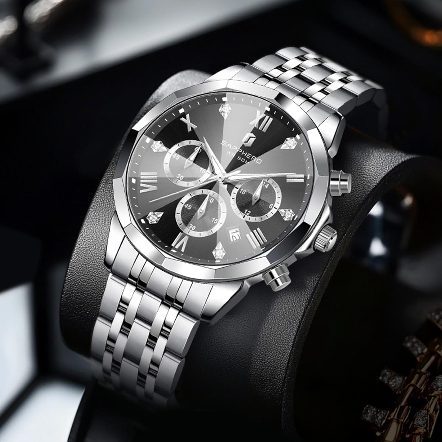 Thumbnail 5 de SAPPHERO Orologio da uomo Analogico Quarzo Cronografo 50M – Elegante e Sportivo in Acciaio