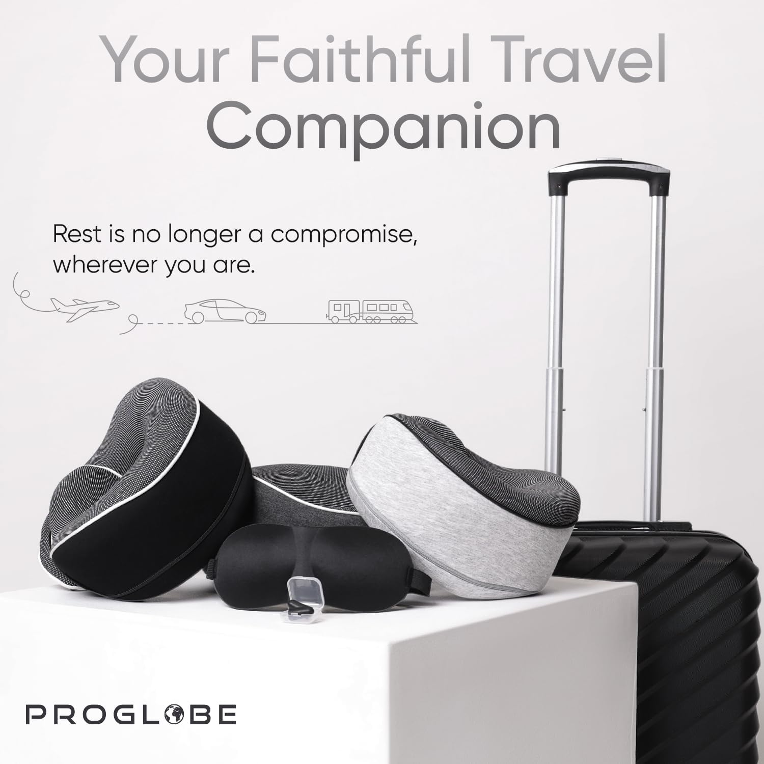 Thumbnail 6 de Proglobe Travel Pillow Set: Memory Foam Neck Pillow with Eye Mask, Earplugs & Mesh Bag (Grey)