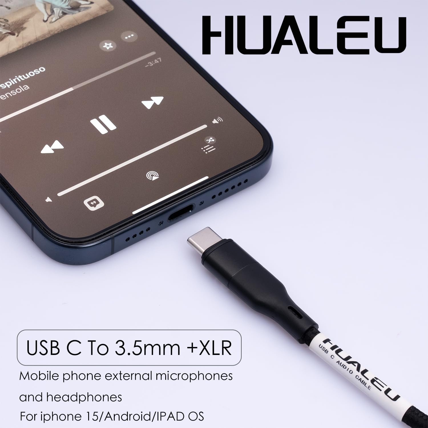 Detalle de HUALEU NTY35 USB-C Microphone Cable with XLR and 3.5mm Stereo Output, 6.6 ft