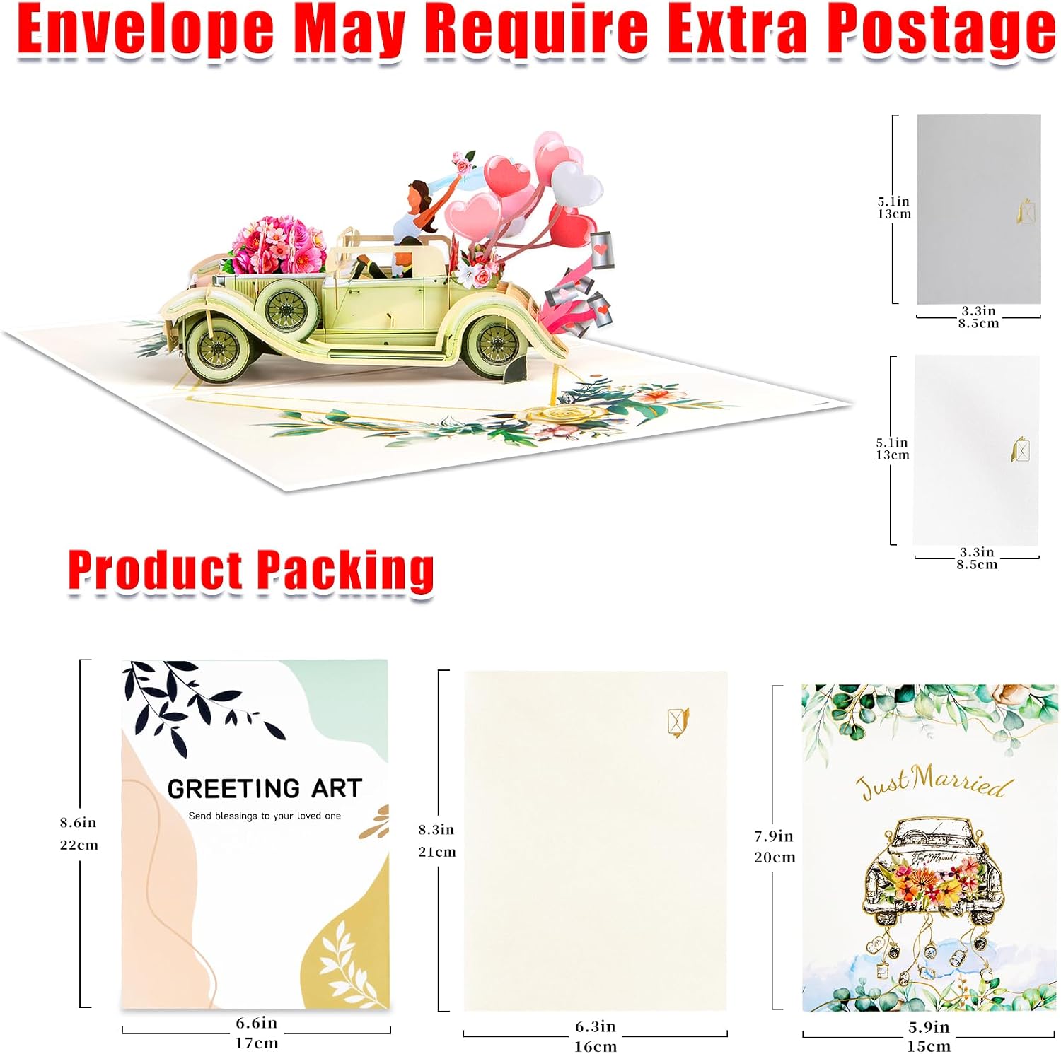 Thumbnail 2 de GREETING ART Pop Up Hochzeitskarte – 3D Hochzeitsauto, Just Married, inkl. Geldgeschenk-Gutschein