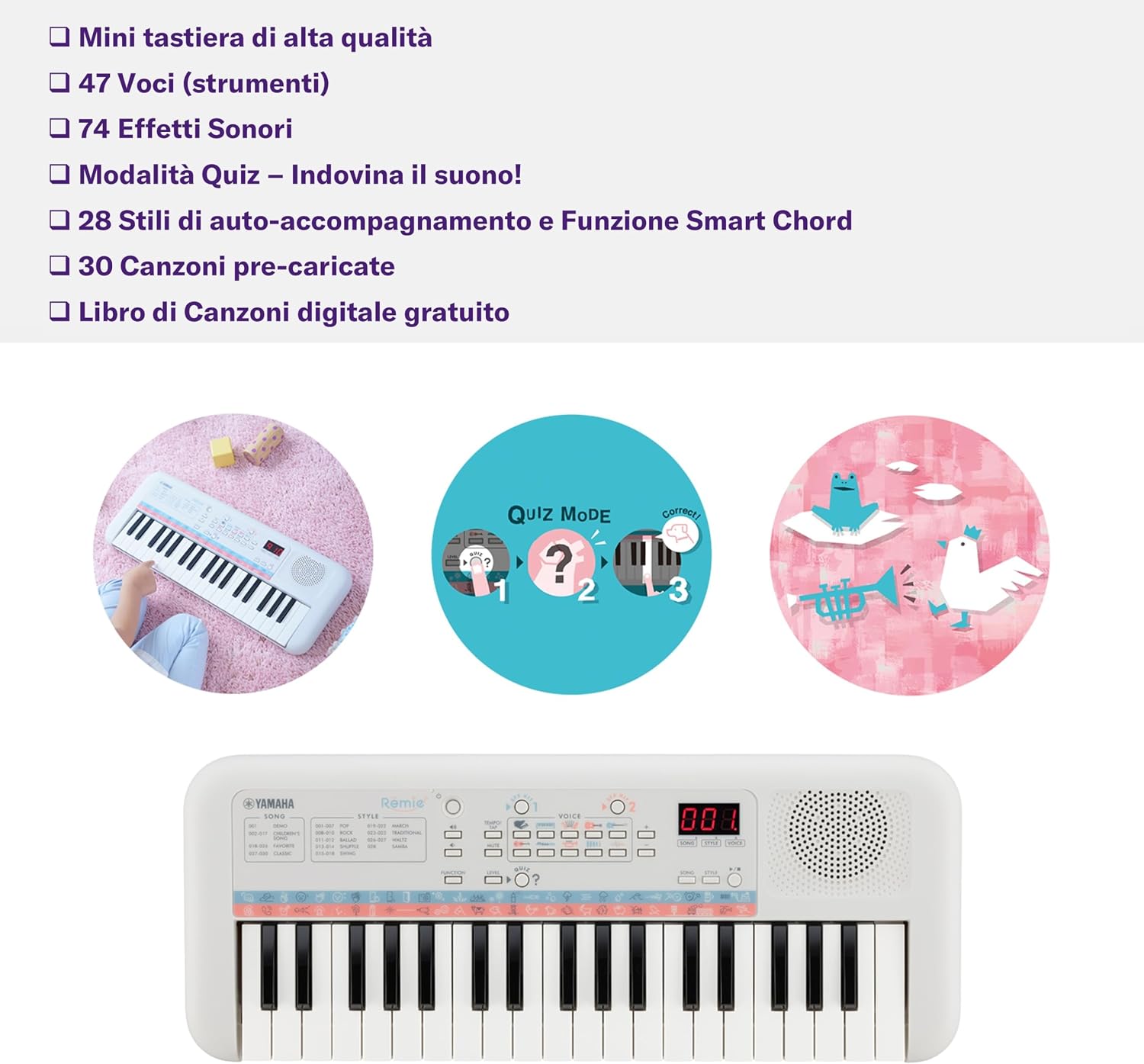 Detalle de Yamaha Remie PSS-E30: Tastiera Digitale per Bambini, 37 Mini Tasti, Suoni e Funzioni di Apprendimento