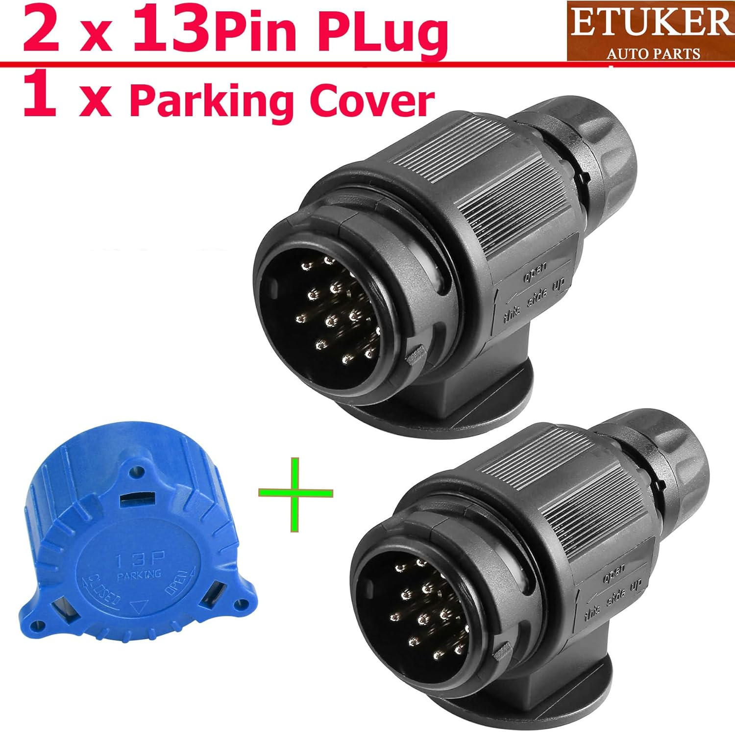 Thumbnail 1 de ETUKER 2-Piece 13 Pin Trailer Plug Waterproof (12V) with Screw Terminals