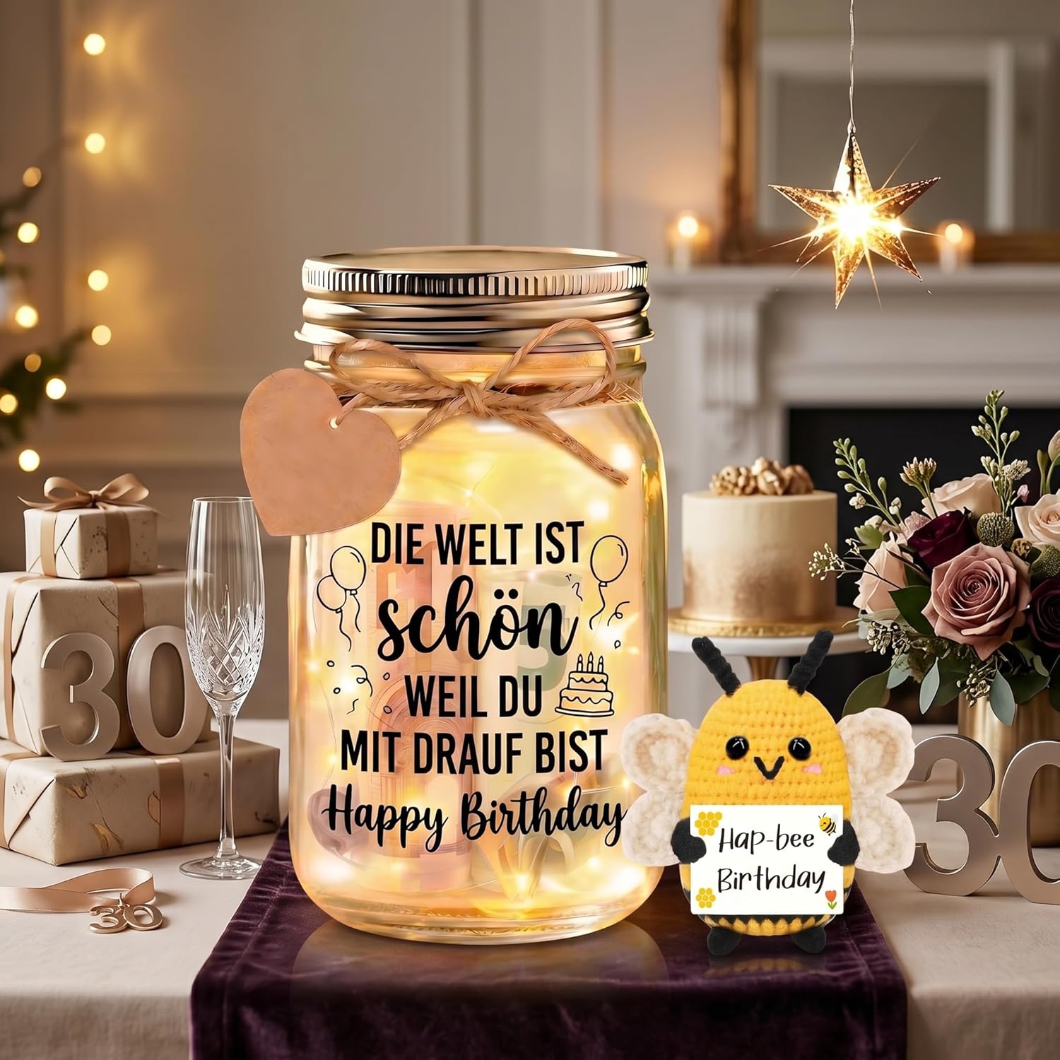 Thumbnail 3 de Johiux Geburtstag Geschenkset – Happy Birthday LED-Flaschenlicht mit Biene und Karte
