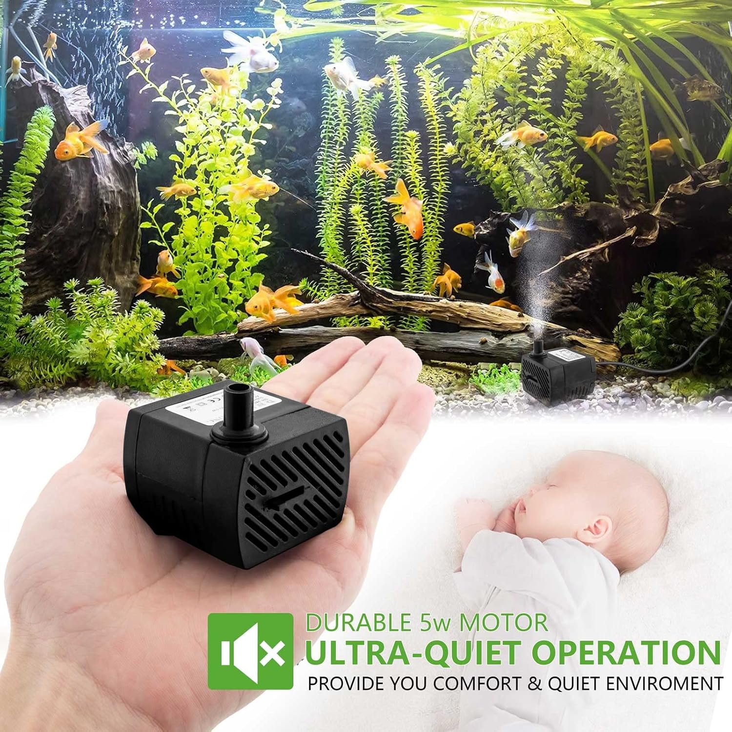 Detalle de Mini bomba de agua 350 l/h ultra silenciosa