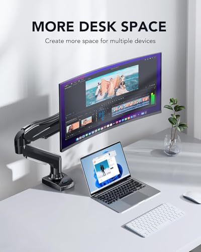 Detalle de HUANUO Soporte Monitor Escritorio para 13–32 pulgadas con Brazo Ergonómico, C‑Clamp o Grommet, 360° de Rotación y Altura Ajustable