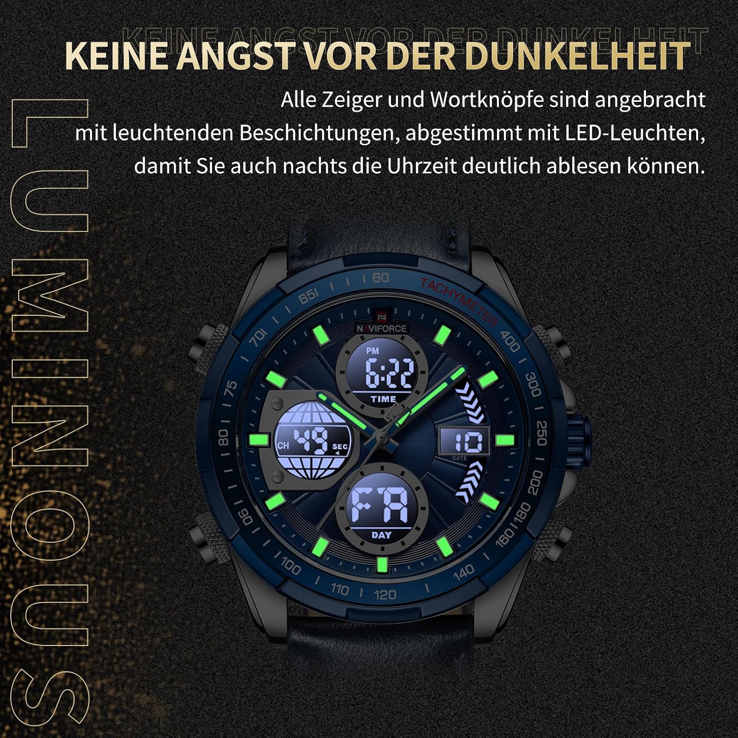 Detalle de Naviforce Herren Militär Digitaluhr—Analoge Quarzuhr mit Lederarmband, wasserdicht bis 30 m