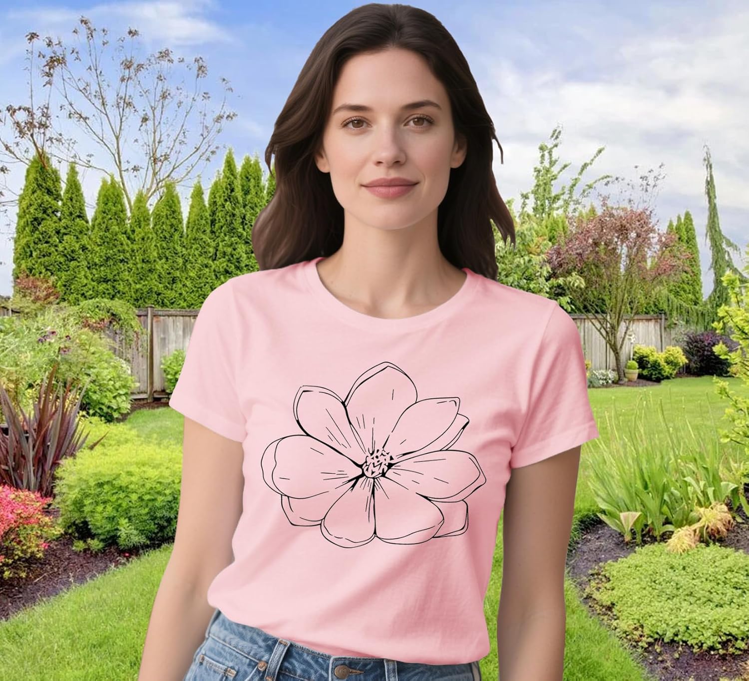 Detalle de Qskall women’s magnolia floral print T-shirt (soft breathable jersey blend)