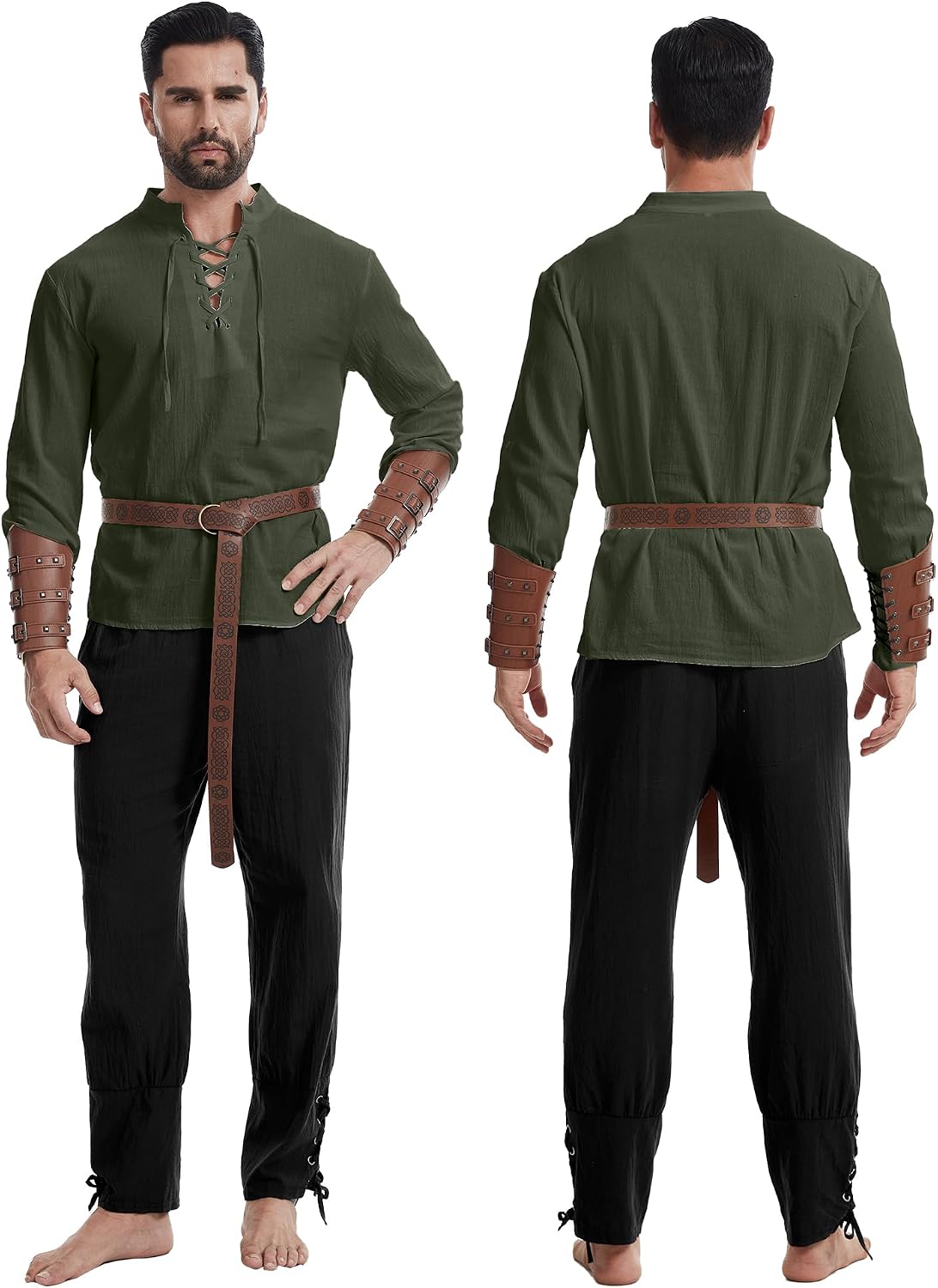 Detalle 2 de QEKFDOV middeleeuws kostuum voor heren met hemd, broek en accessoires