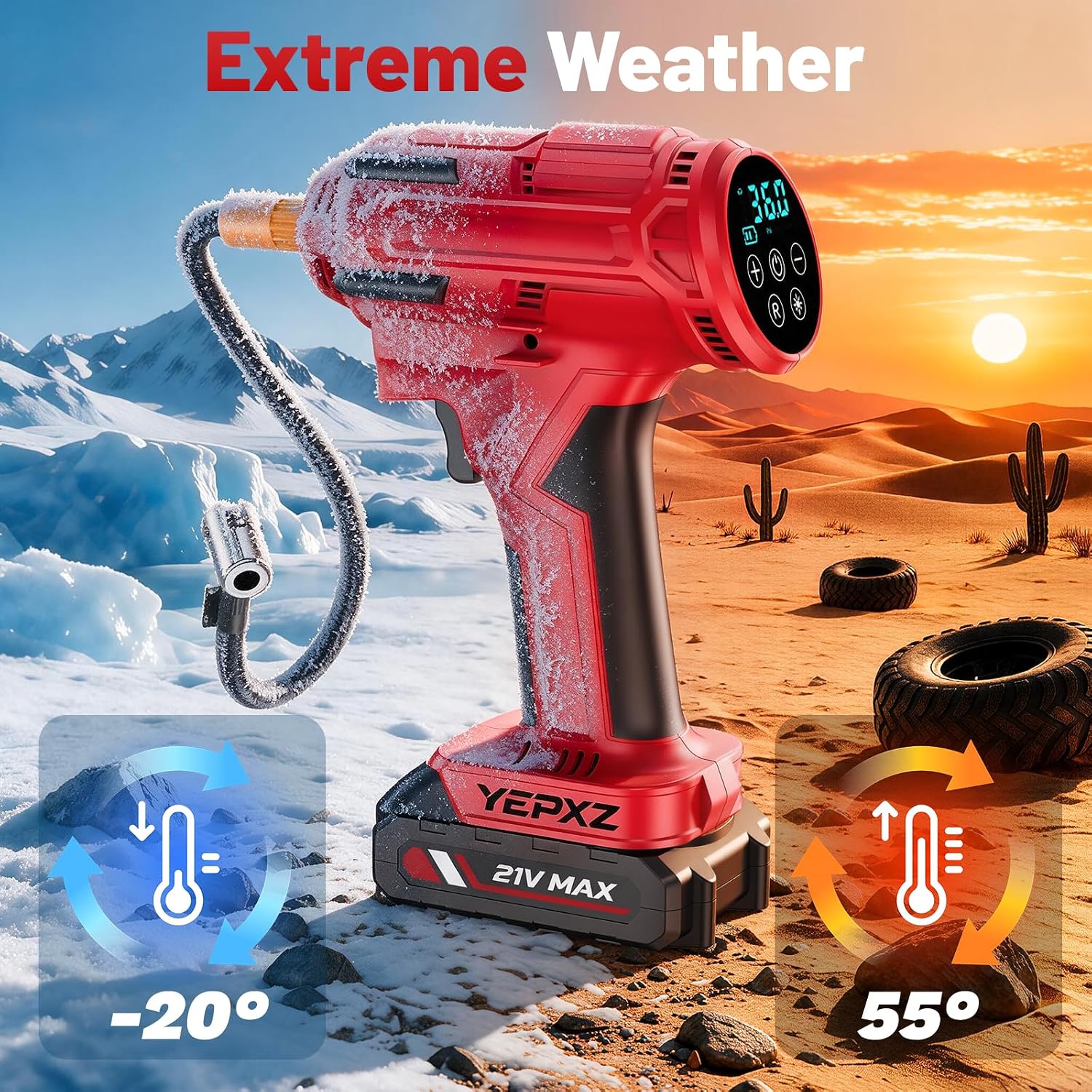Detalle de YEPXZ Tire Inflator with 21V Battery