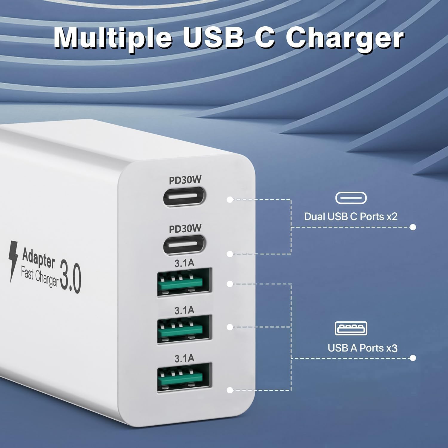 Detalle de Caricatore USB C 60W 5 porte