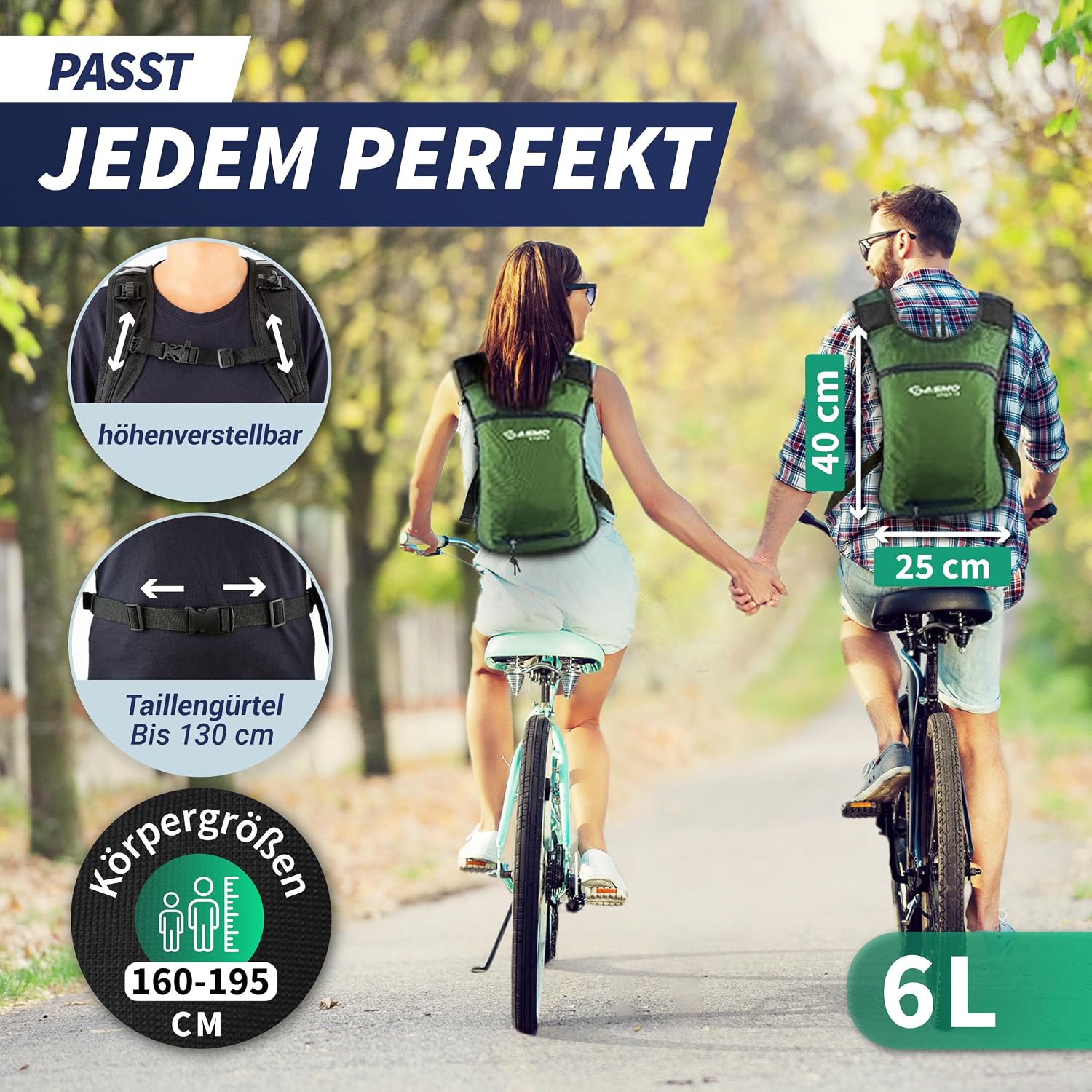 Detalle de SASMO Fahrradrucksack klein 6L (Grün) – Thermofach, Helmnetz & wasserdichtes Design