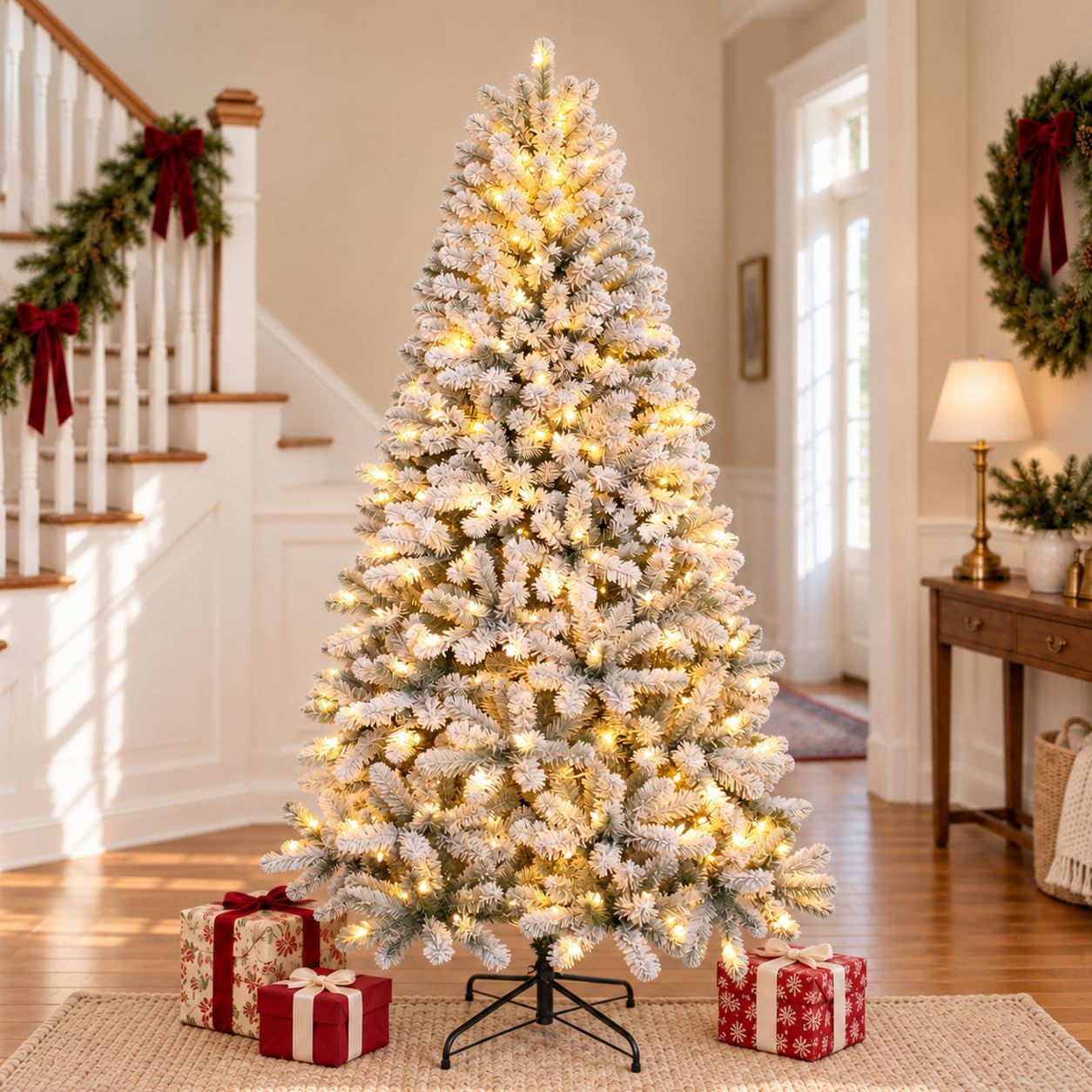 Detalle 2 de SHOPNEW G0501A(0.17) G1503A(0.51) 6 ft Pre-Lit Flocked Snow Spruce Tree