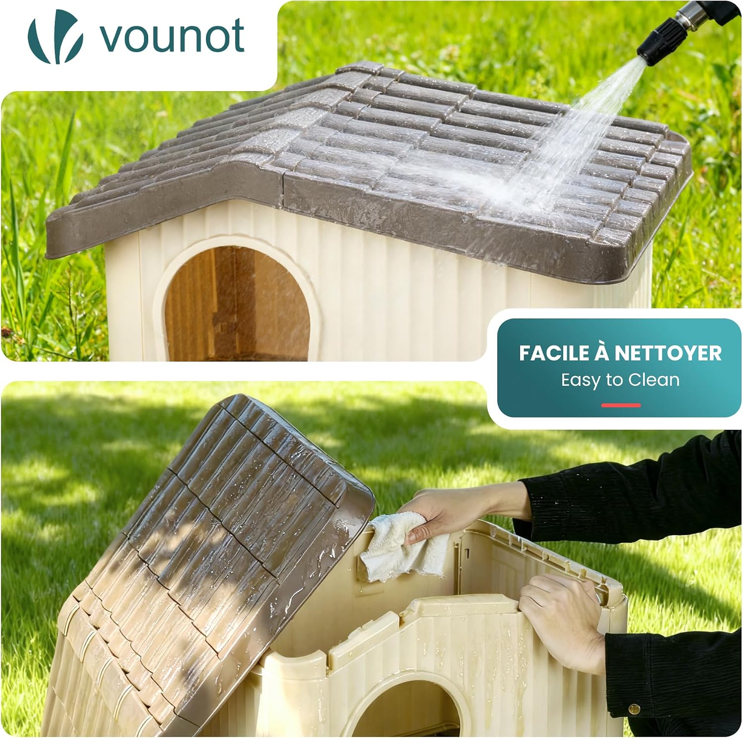 Detalle de VOUNOT Katzenhaus & Hundehütte Indoor Outdoor – wetterfestes Refugium für Katze, Hund oder Kaninchen (75 × 63 × 51 cm)