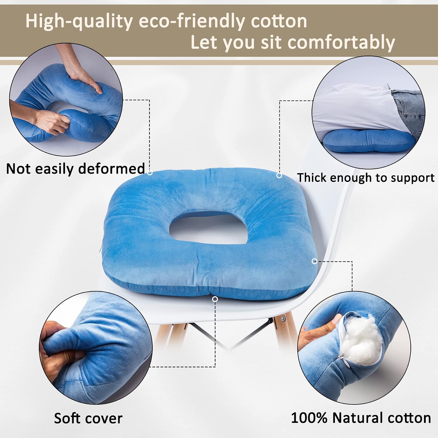 Detalle de Hshbxd 1 Donut Pillow, Square Cotton Seat Cushion with Center Opening