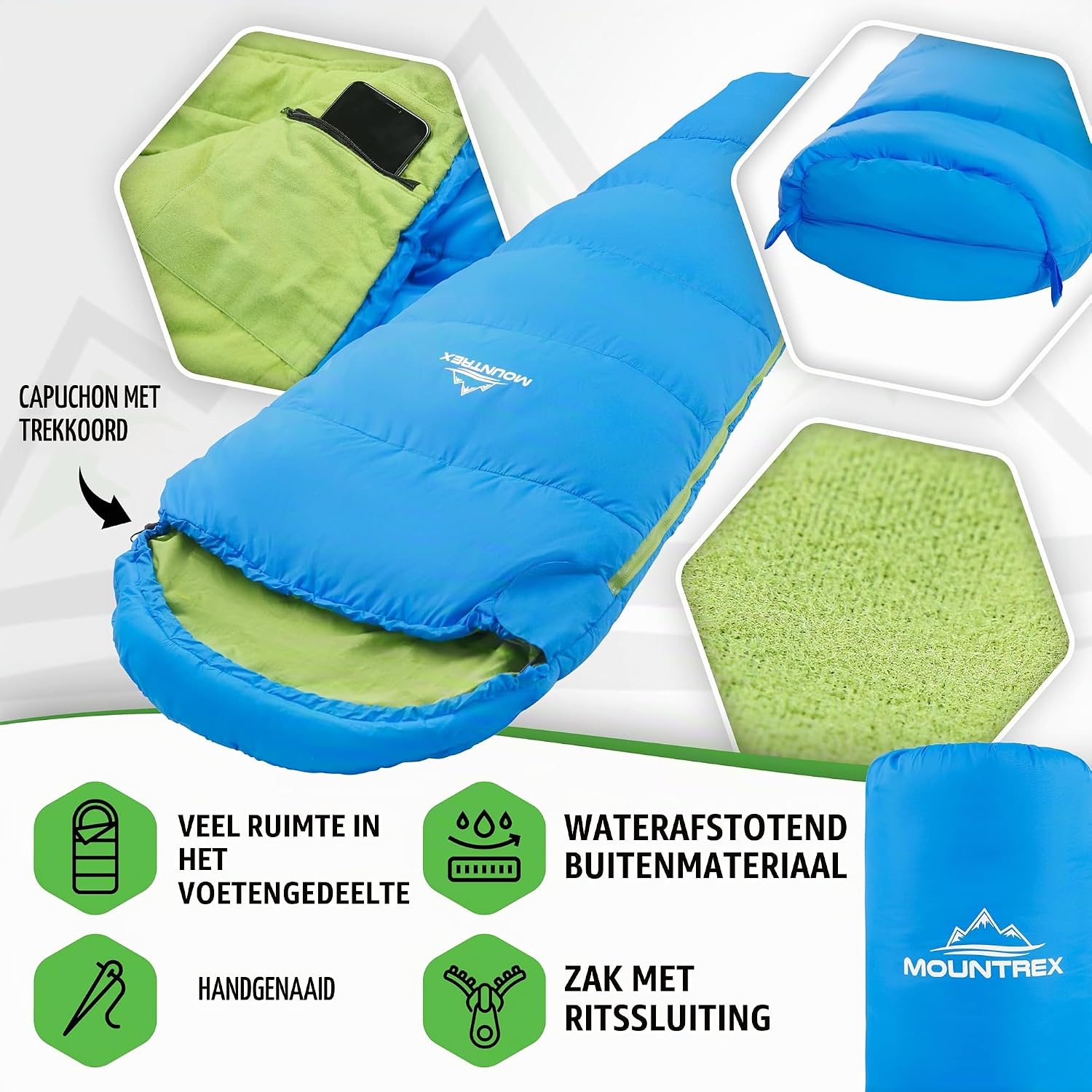 Detalle de MOUNTREX kinderslaapzak 175 x 70 x 45 cm met katoenen voering