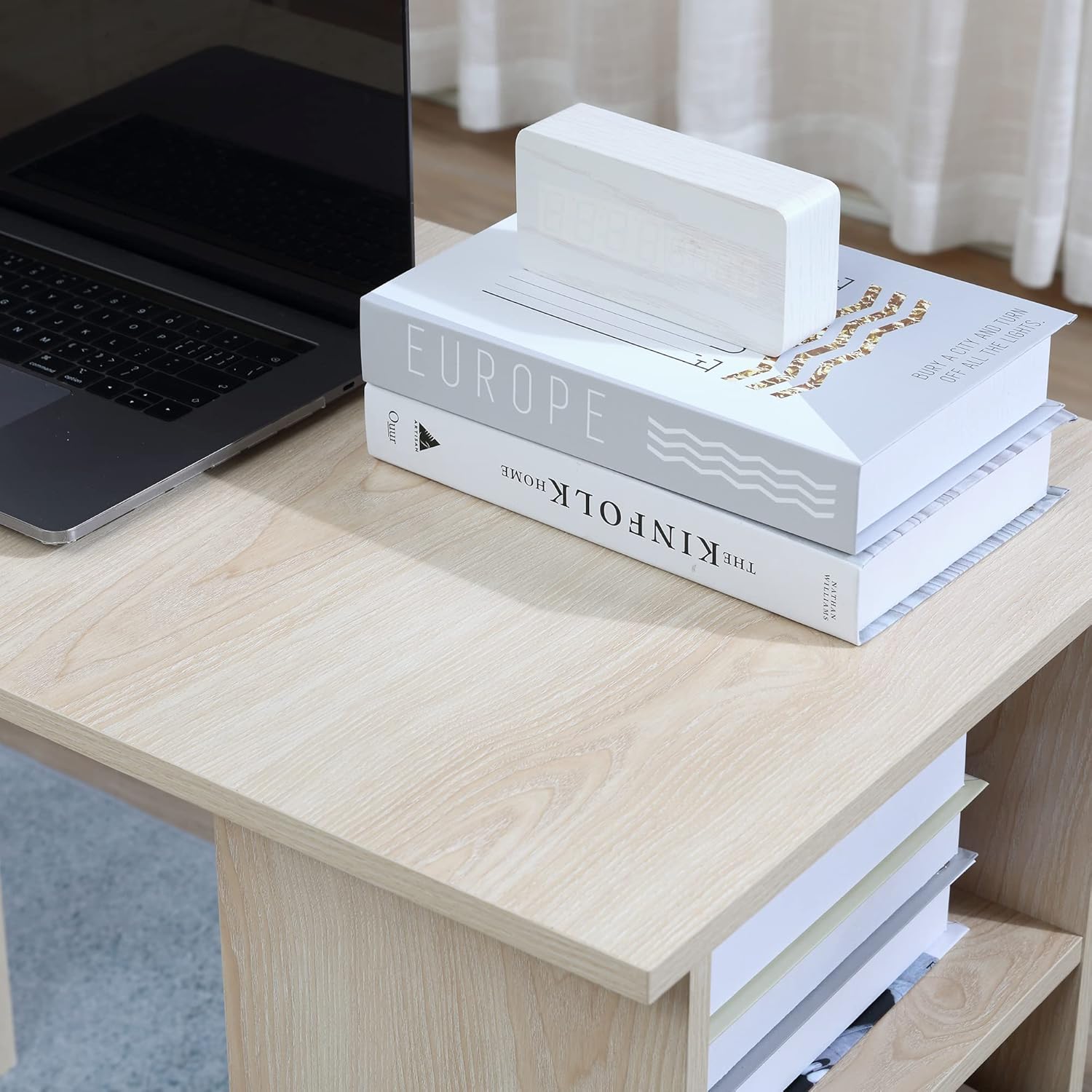 Thumbnail 6 de HOMCOM Bureau d'ordinateur 120x49x72 cm avec 3 tiroirs et 3 étagères – rangement réversible en MDF bois naturel