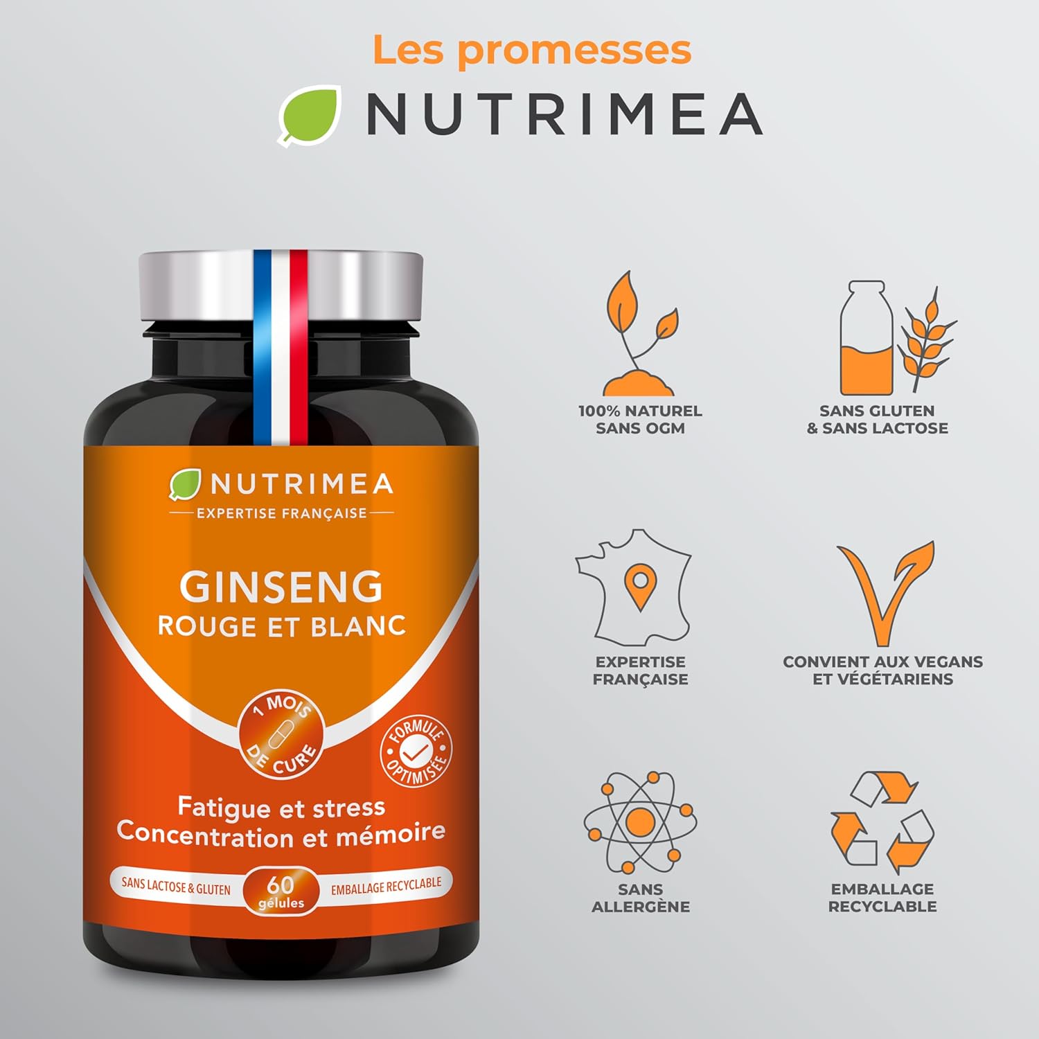 Thumbnail 6 de Complément au ginseng Rouge & Blanc BIO 2200 mg – Extrait 5:1 titré à 15% en ginsénosides (60 gélules vegan) Nutrimea