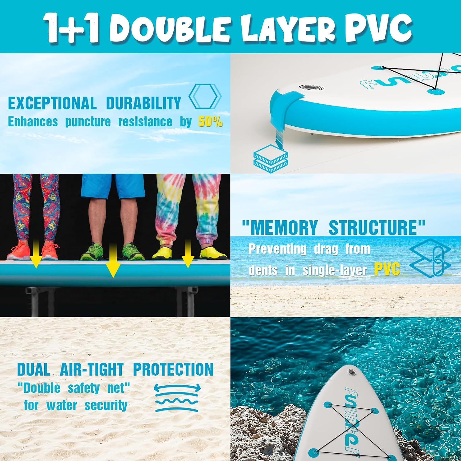 Detalle de FunWater Ultra-light Inflatable Stand Up Paddle Board – 10’6 with Adjustable Paddle, Pump, Leash and Backpack