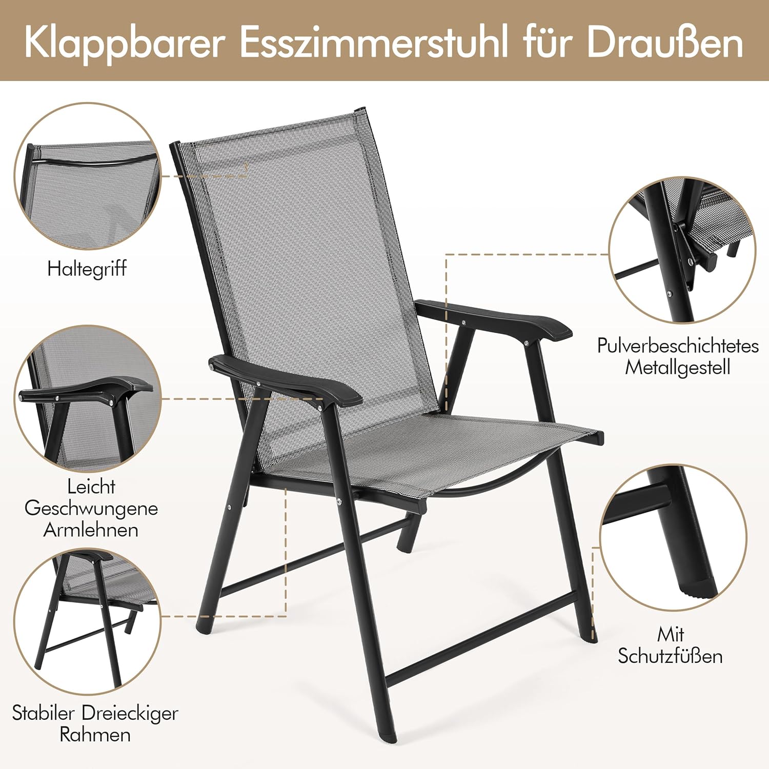 Thumbnail 4 de Yaheetech 2er Set Gartenstühle – Hochlehner Klappstühle, wetterfest, Grau