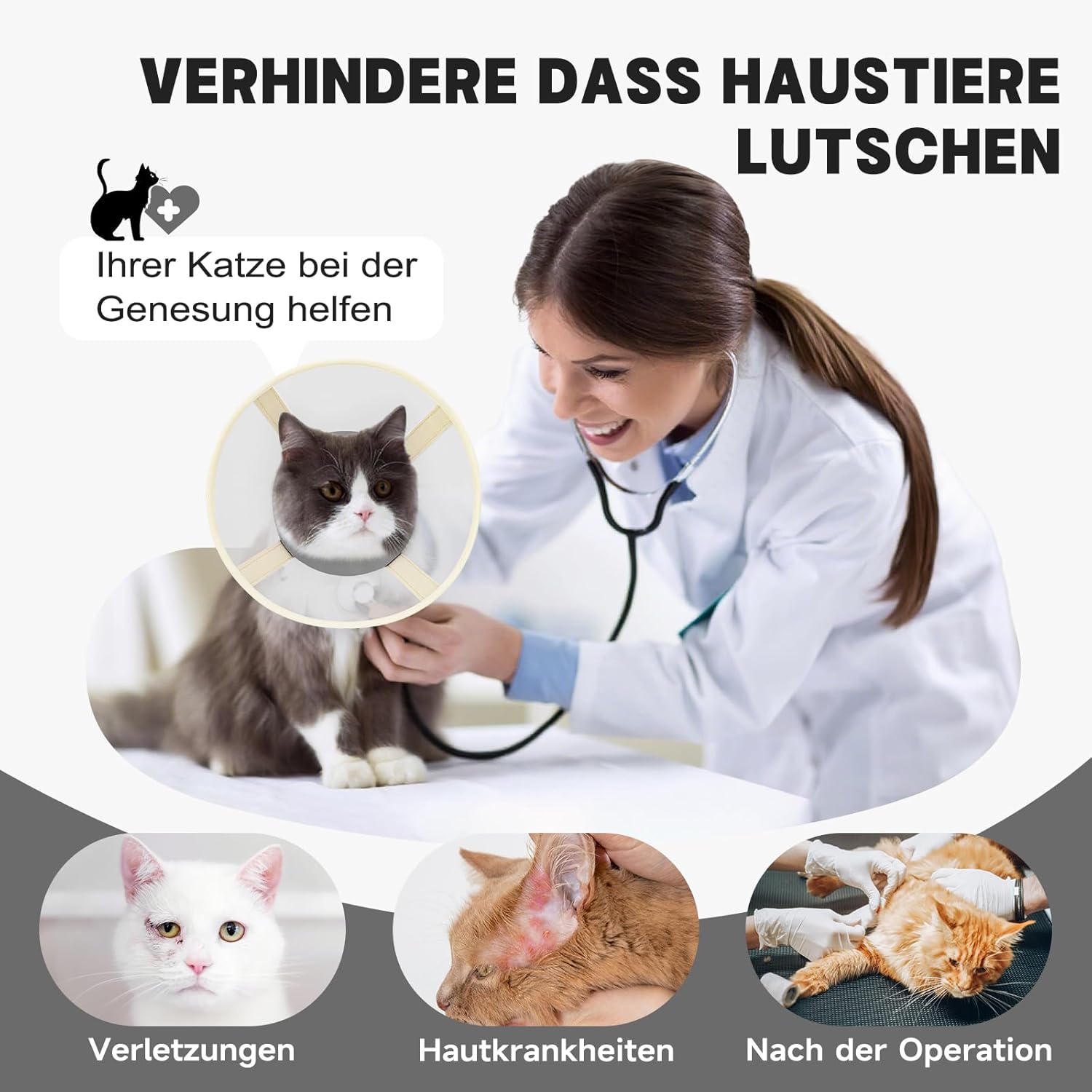 Thumbnail 6 de Supet luftdurchlässige weiche Halskrause für Katzen (Grau, XS) – Alternative zur Plastik-Elizabethankrause