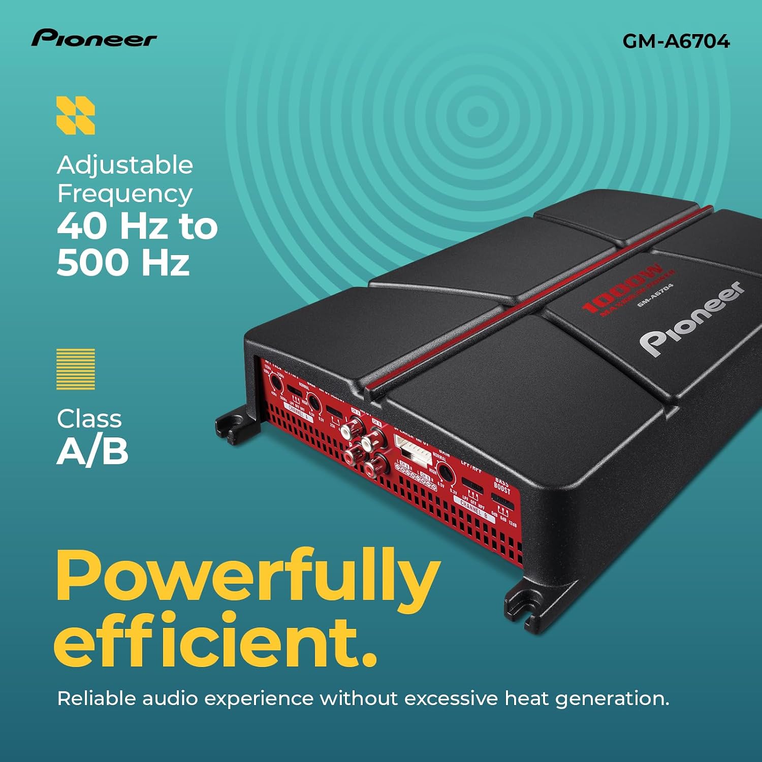 Detalle de Pioneer GM-A6704 4-Channel Car Amplifier — 1000W Max, Class AB with Bridgeable Design