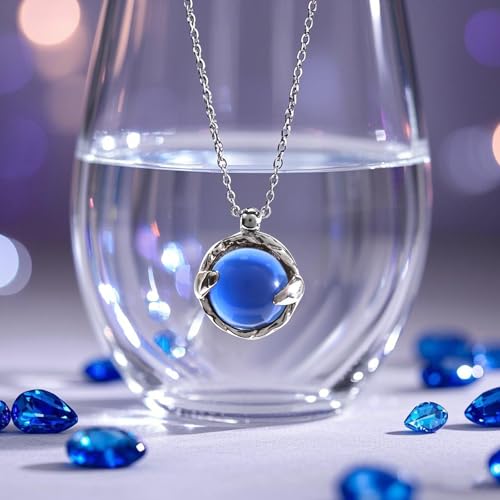 Thumbnail 4 de Circle Sapphire Necklace by Weviway – Blue Gemstone Pendant, 45 cm Silver Handmade Jewellery